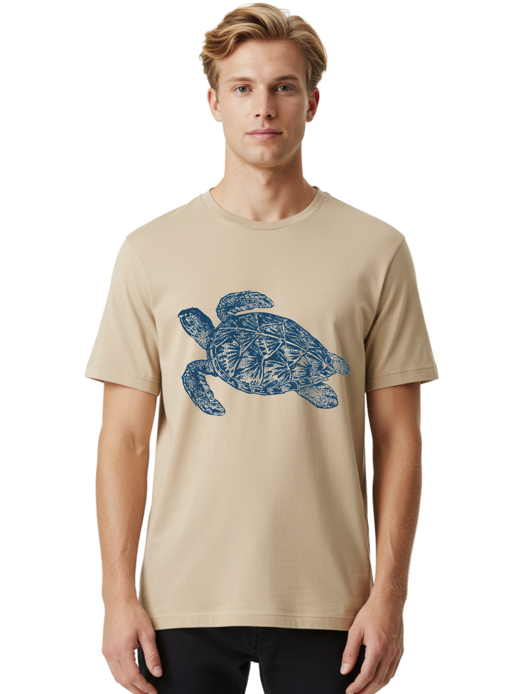Turtle Drift Men'S Graphic Tee, 100% Cotton, Comfortable Casual Summer Wear, Machine Washable, Sea Turtle, Marine Life, Ocean Creature, Wildlife Conservation, Protected Species, Slow-Moving Animal, Shell Pattern, Blue Illustration, Aae763