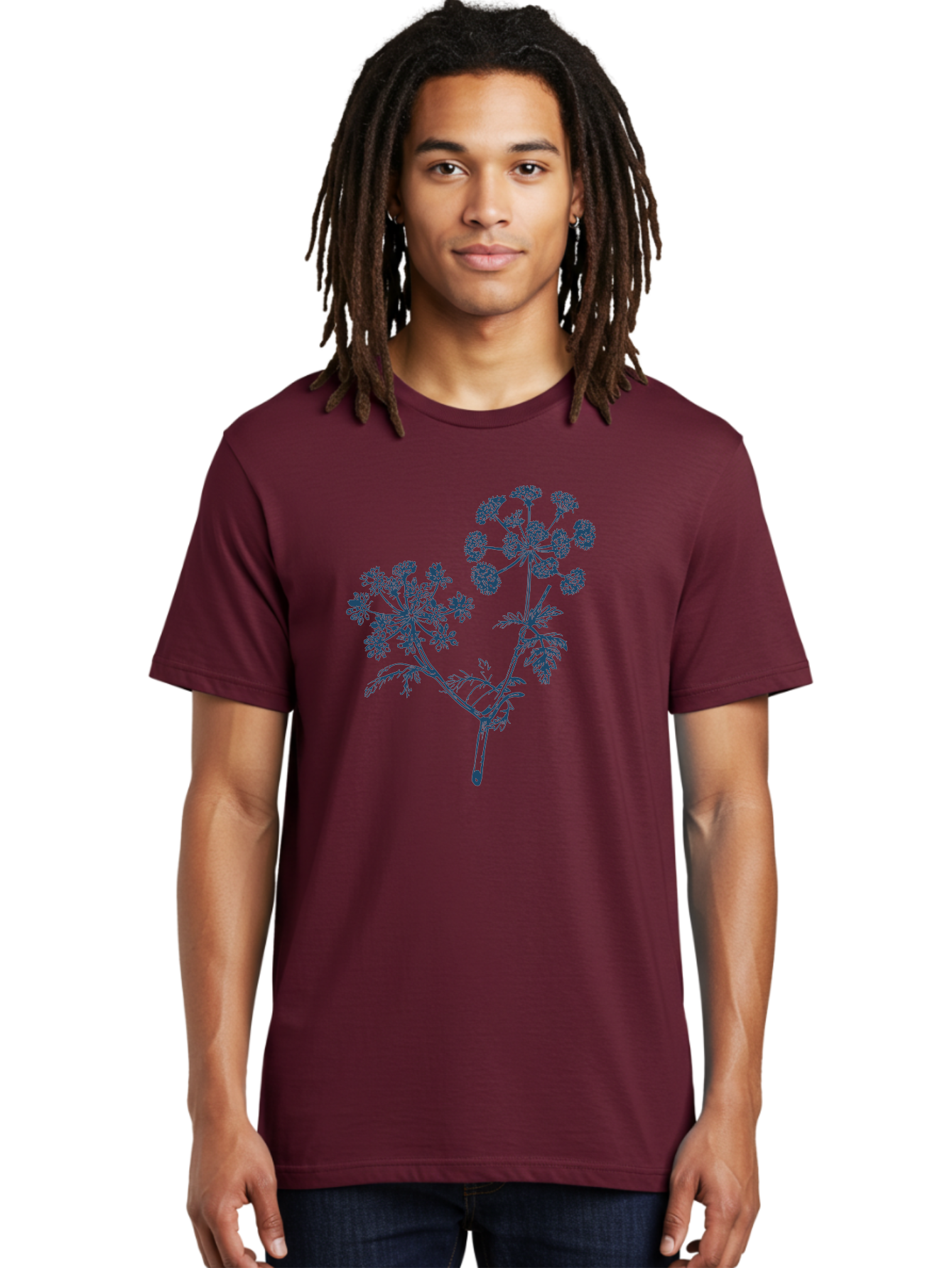 Twinstar Bloom Men'S Graphic Tee, 100% Cotton, Comfortable Casual Summer Wear, Machine Washable, Dill Plant, Herb Illustration, Botanical Art, Blue Flowers, Flowering Stem, Delicate Patterns, Culinary Herb, Fragrant Plant Aae765