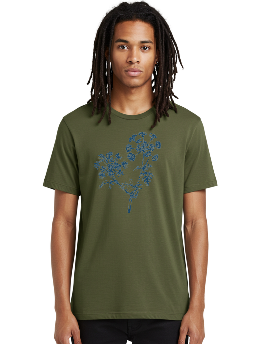 Twinstar Bloom Men'S Graphic Tee, 100% Cotton, Comfortable Casual Summer Wear, Machine Washable, Dill Plant, Herb Illustration, Botanical Art, Blue Flowers, Flowering Stem, Delicate Patterns, Culinary Herb, Fragrant Plant Aae765