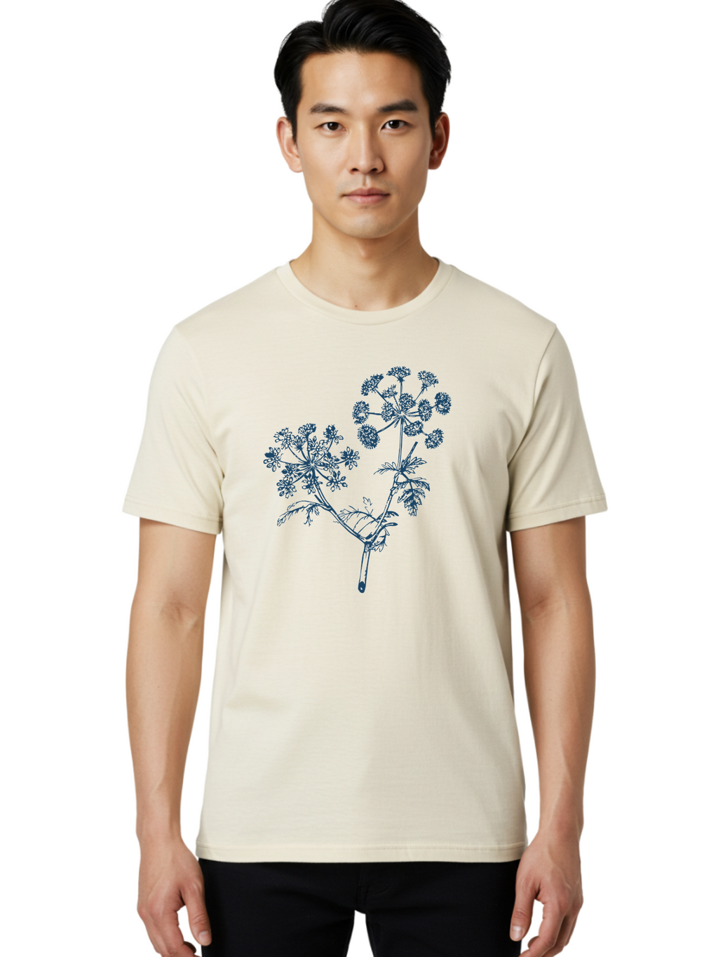 Twinstar Bloom Men'S Graphic Tee, 100% Cotton, Comfortable Casual Summer Wear, Machine Washable, Dill Plant, Herb Illustration, Botanical Art, Blue Flowers, Flowering Stem, Delicate Patterns, Culinary Herb, Fragrant Plant Aae765