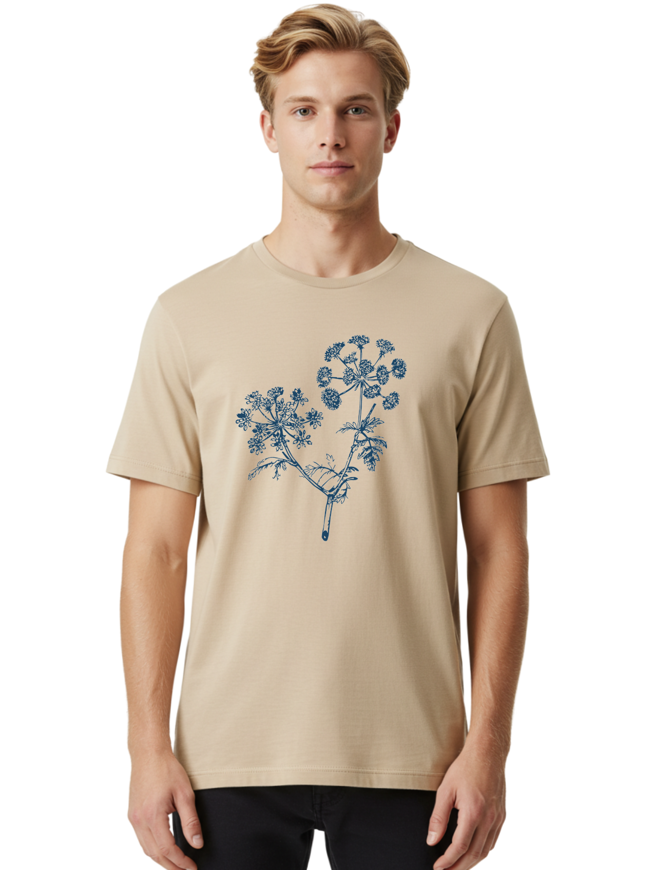 Twinstar Bloom Men'S Graphic Tee, 100% Cotton, Comfortable Casual Summer Wear, Machine Washable, Dill Plant, Herb Illustration, Botanical Art, Blue Flowers, Flowering Stem, Delicate Patterns, Culinary Herb, Fragrant Plant Aae765