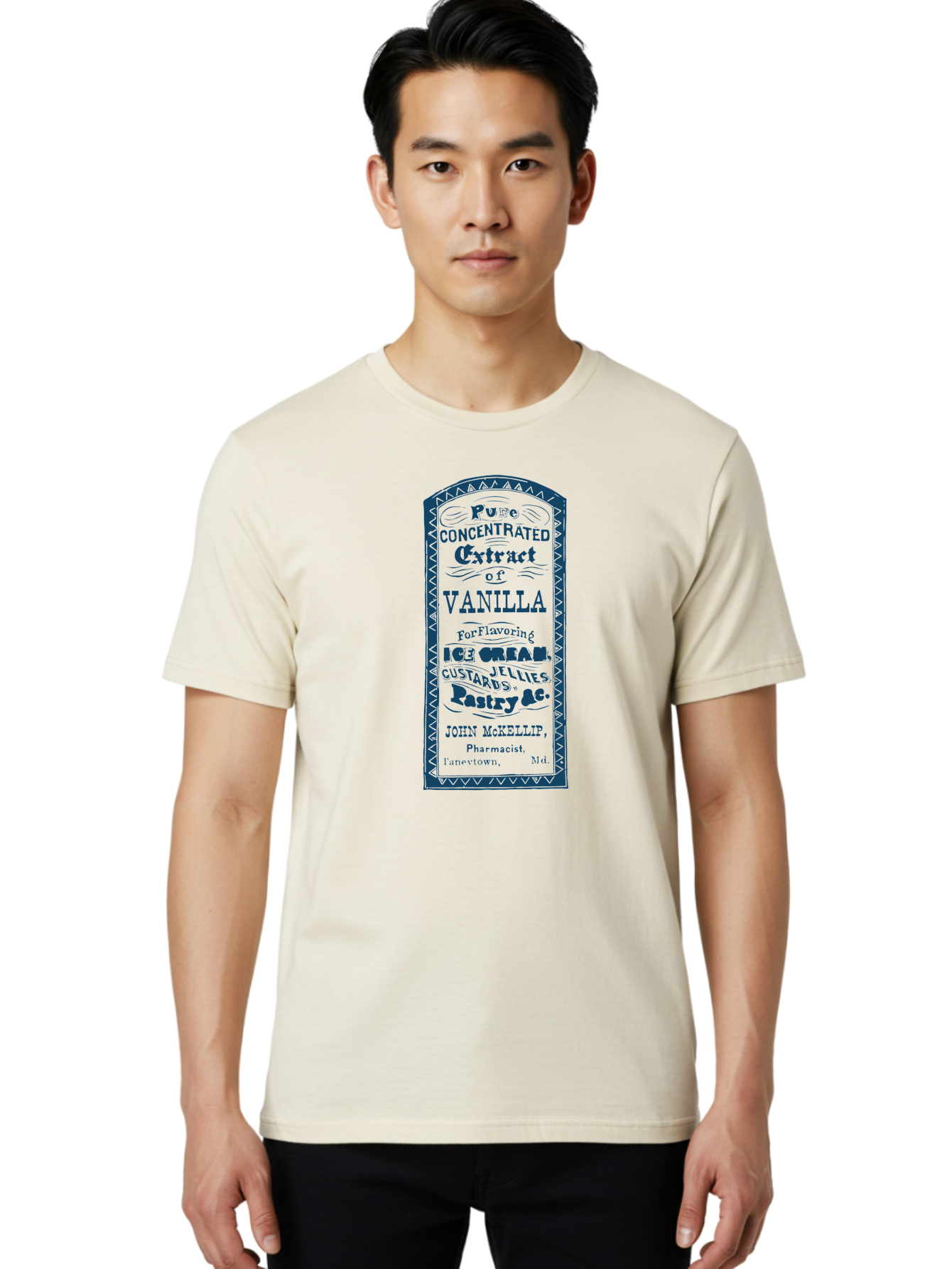 Vanilla-Extract Men'S Graphic Tee, 100% Cotton, Comfortable Casual Summer Wear, Machine Washable, Vanilla Extract Label, Vintage Design, Concentrated Vanilla, Ice Cream Flavoring, Custard Desserts, Pastry Ingredients, John Mckellip Pharmacist, Aae767