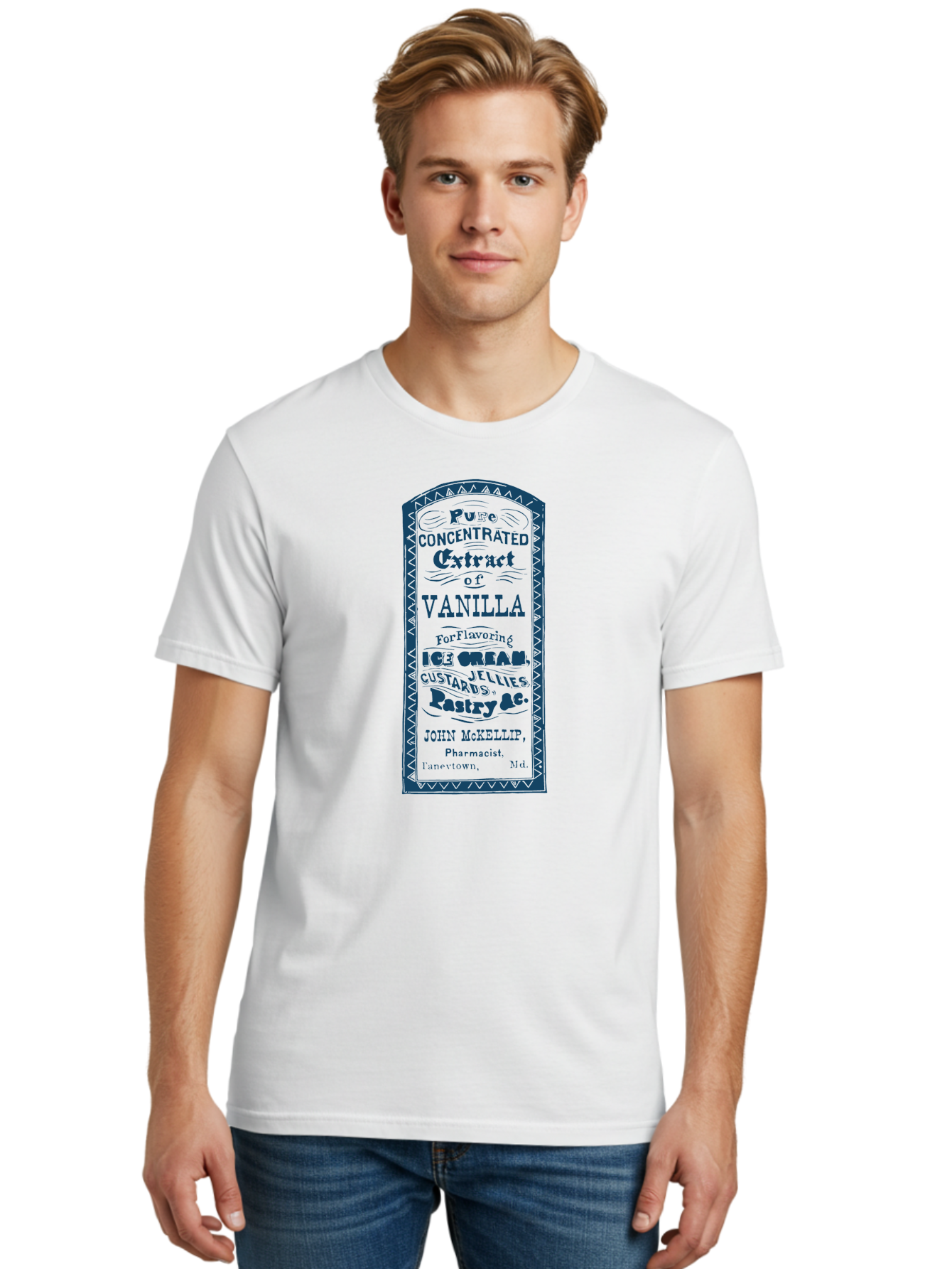 Vanilla-Extract Men'S Graphic Tee, 100% Cotton, Comfortable Casual Summer Wear, Machine Washable, Vanilla Extract Label, Vintage Design, Concentrated Vanilla, Ice Cream Flavoring, Custard Desserts, Pastry Ingredients, John Mckellip Pharmacist, Aae767