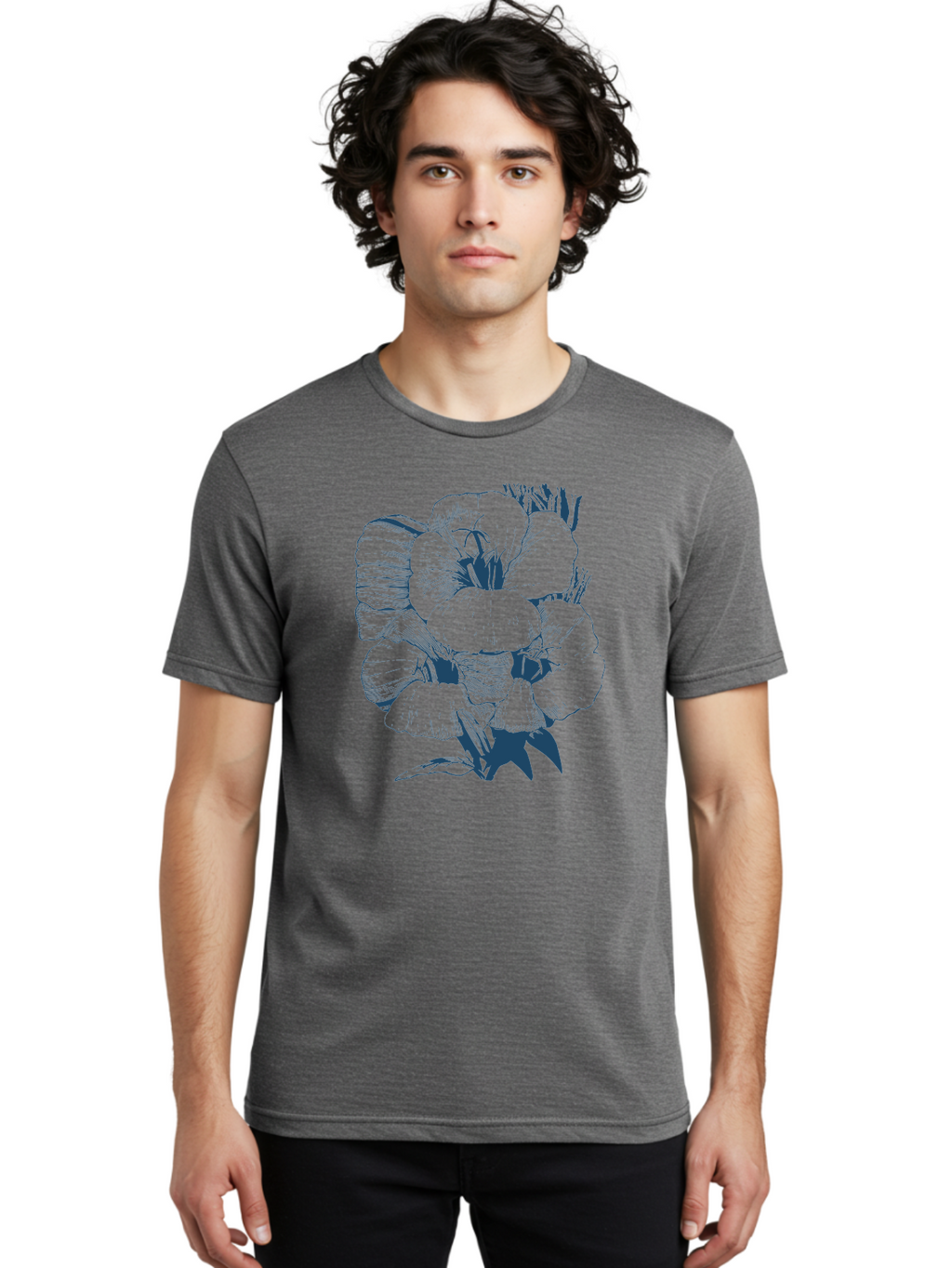 Velvet Bloom Men'S Graphic Tee, 100% Cotton, Comfortable Casual Summer Wear, Machine Washable, Hand-Drawn Pansy, Vintage Illustration, Floral Design, Blooming Flowers, Delicate Petals, Artistic Rendering, Botanical Art, Flower Sketch Aae768