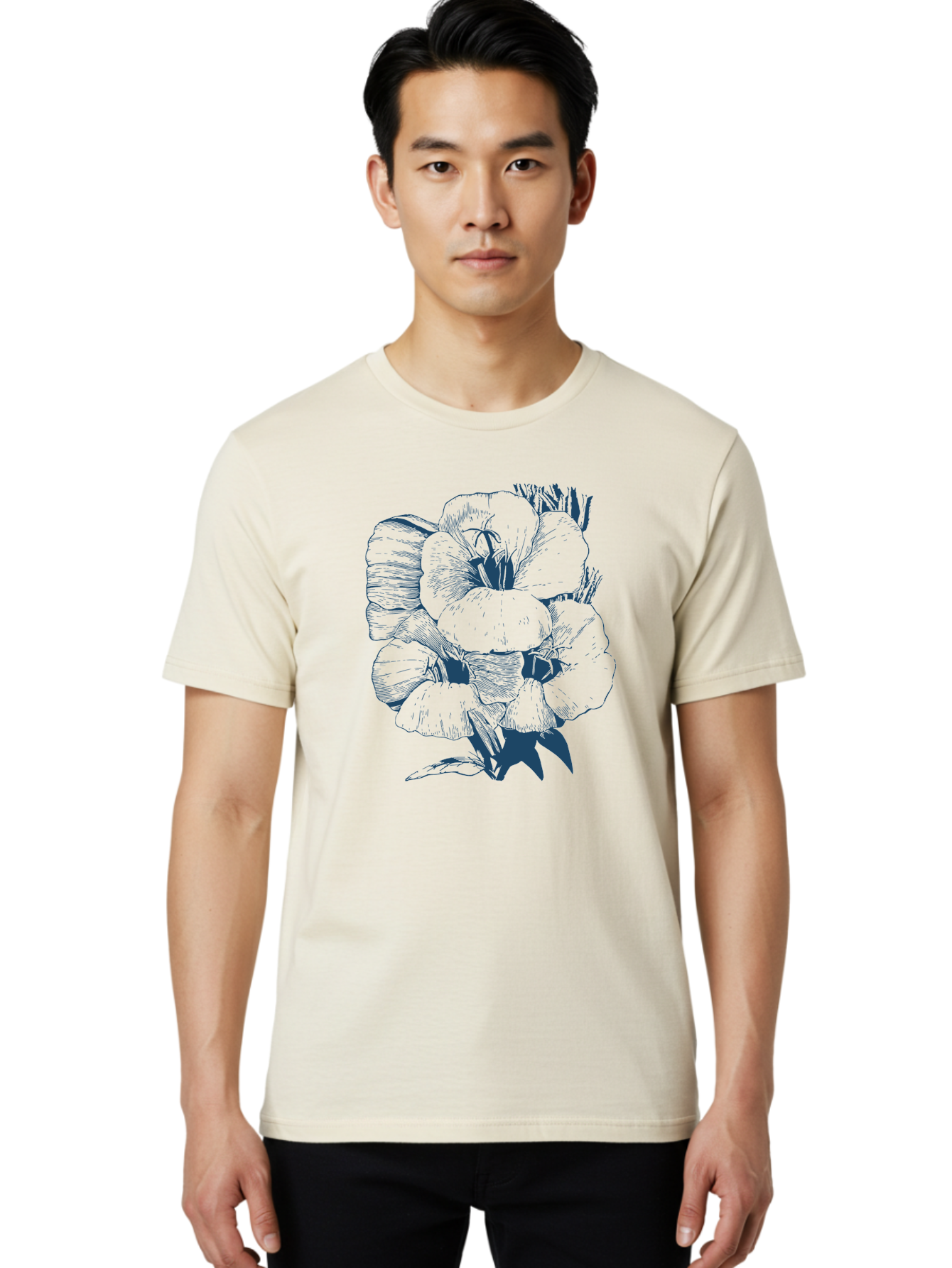 Velvet Bloom Men'S Graphic Tee, 100% Cotton, Comfortable Casual Summer Wear, Machine Washable, Hand-Drawn Pansy, Vintage Illustration, Floral Design, Blooming Flowers, Delicate Petals, Artistic Rendering, Botanical Art, Flower Sketch Aae768