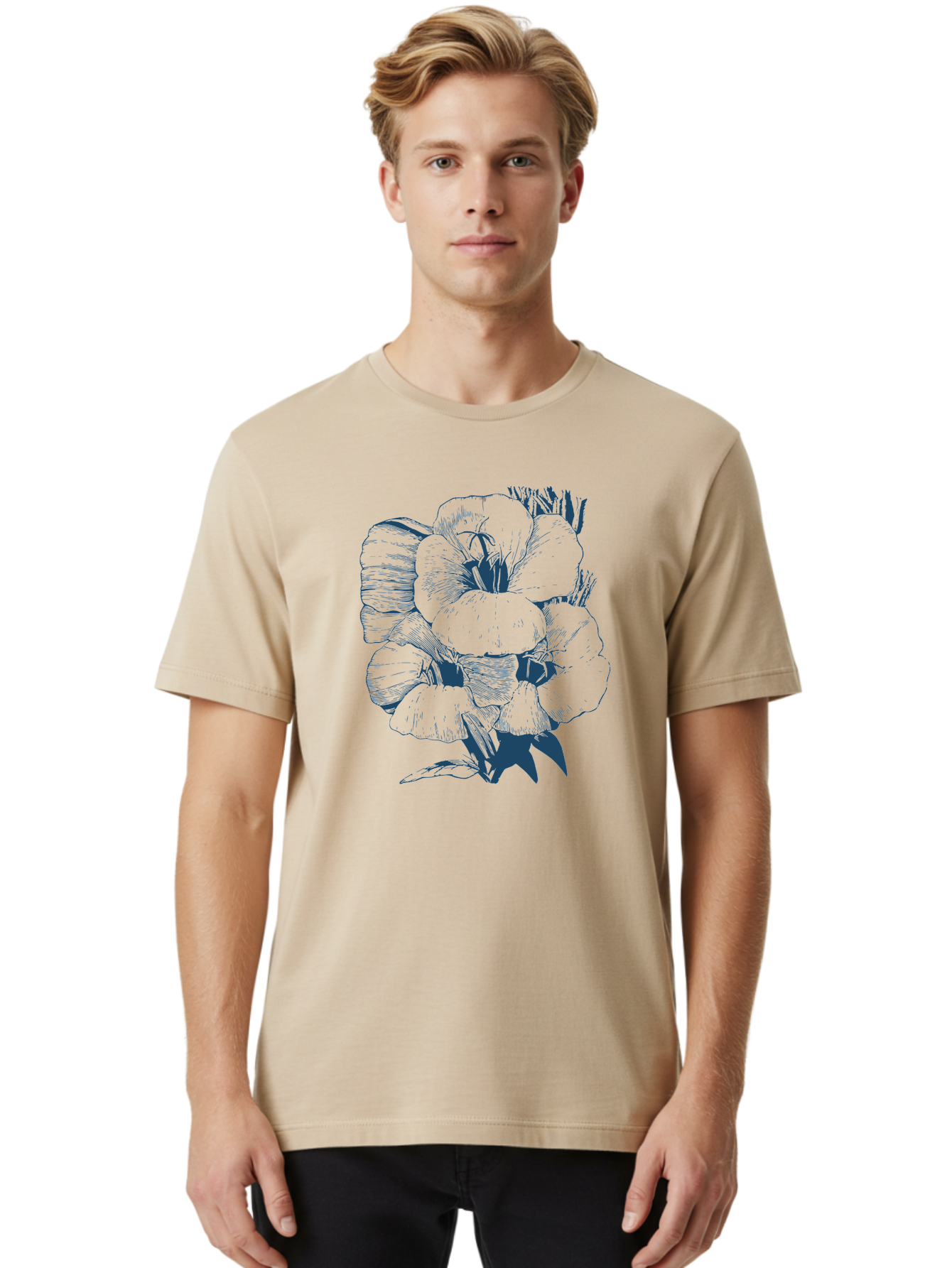 Velvet Bloom Men'S Graphic Tee, 100% Cotton, Comfortable Casual Summer Wear, Machine Washable, Hand-Drawn Pansy, Vintage Illustration, Floral Design, Blooming Flowers, Delicate Petals, Artistic Rendering, Botanical Art, Flower Sketch Aae768