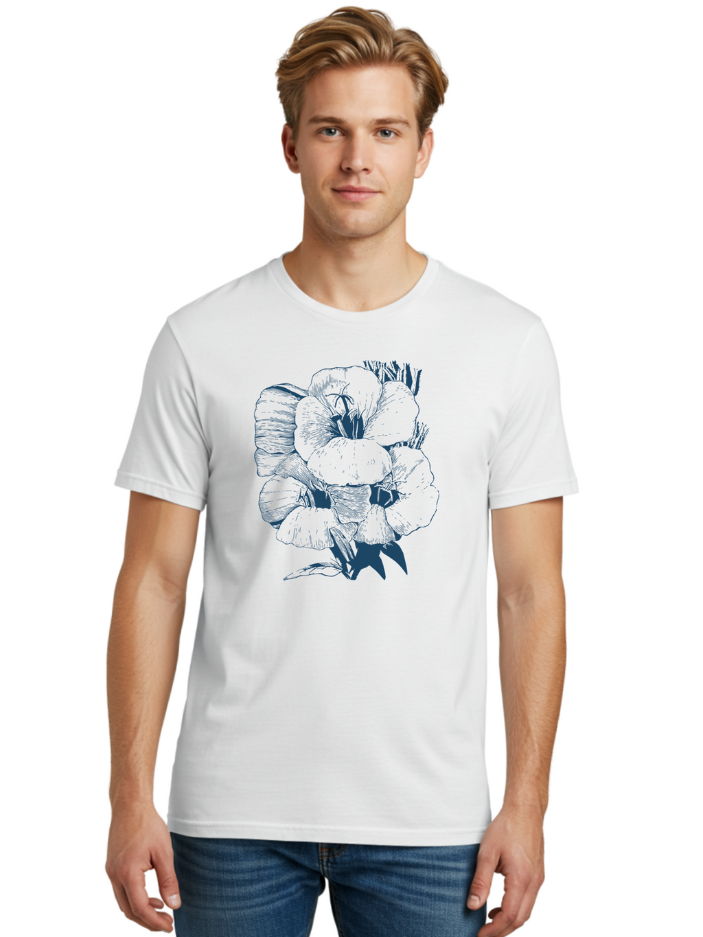 Velvet Bloom Men'S Graphic Tee, 100% Cotton, Comfortable Casual Summer Wear, Machine Washable, Hand-Drawn Pansy, Vintage Illustration, Floral Design, Blooming Flowers, Delicate Petals, Artistic Rendering, Botanical Art, Flower Sketch Aae768