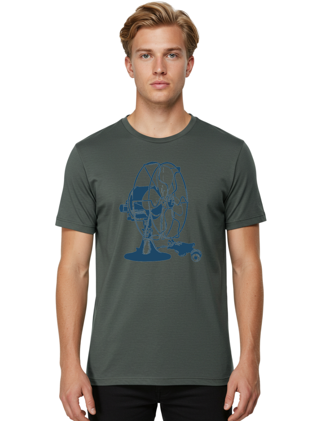Ventilator Men'S Graphic Tee, 100% Cotton, Comfortable Casual Summer Wear, Machine Washable, Retro Electric Fan, Vintage Home Decor, Antique Appliance, Nostalgic Design, Classic Style, Rotating Blades, Power Cord Connection, Household Item, Aae770
