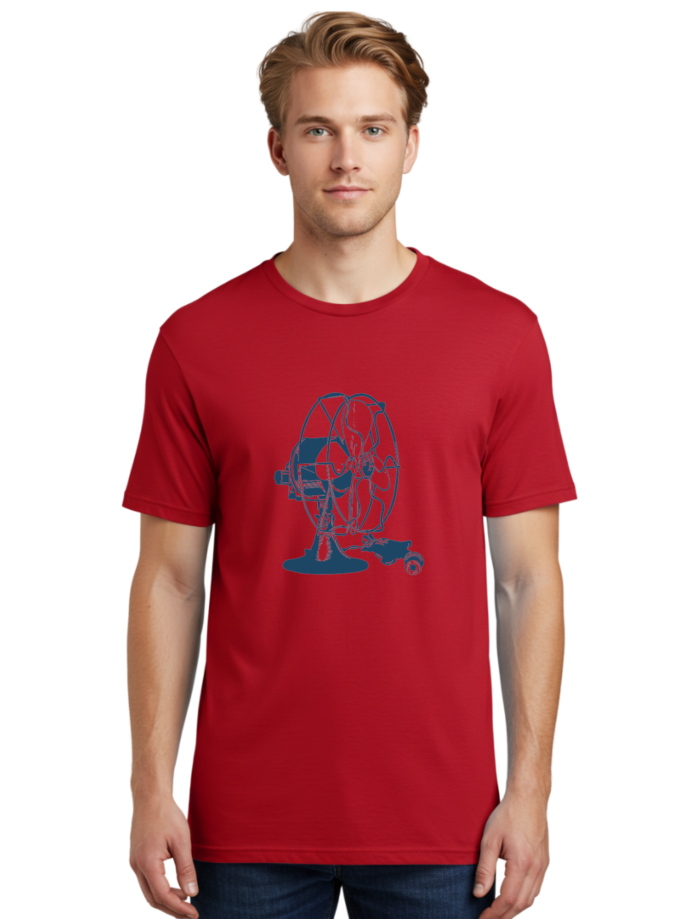 Ventilator Men'S Graphic Tee, 100% Cotton, Comfortable Casual Summer Wear, Machine Washable, Retro Electric Fan, Vintage Home Decor, Antique Appliance, Nostalgic Design, Classic Style, Rotating Blades, Power Cord Connection, Household Item, Aae770