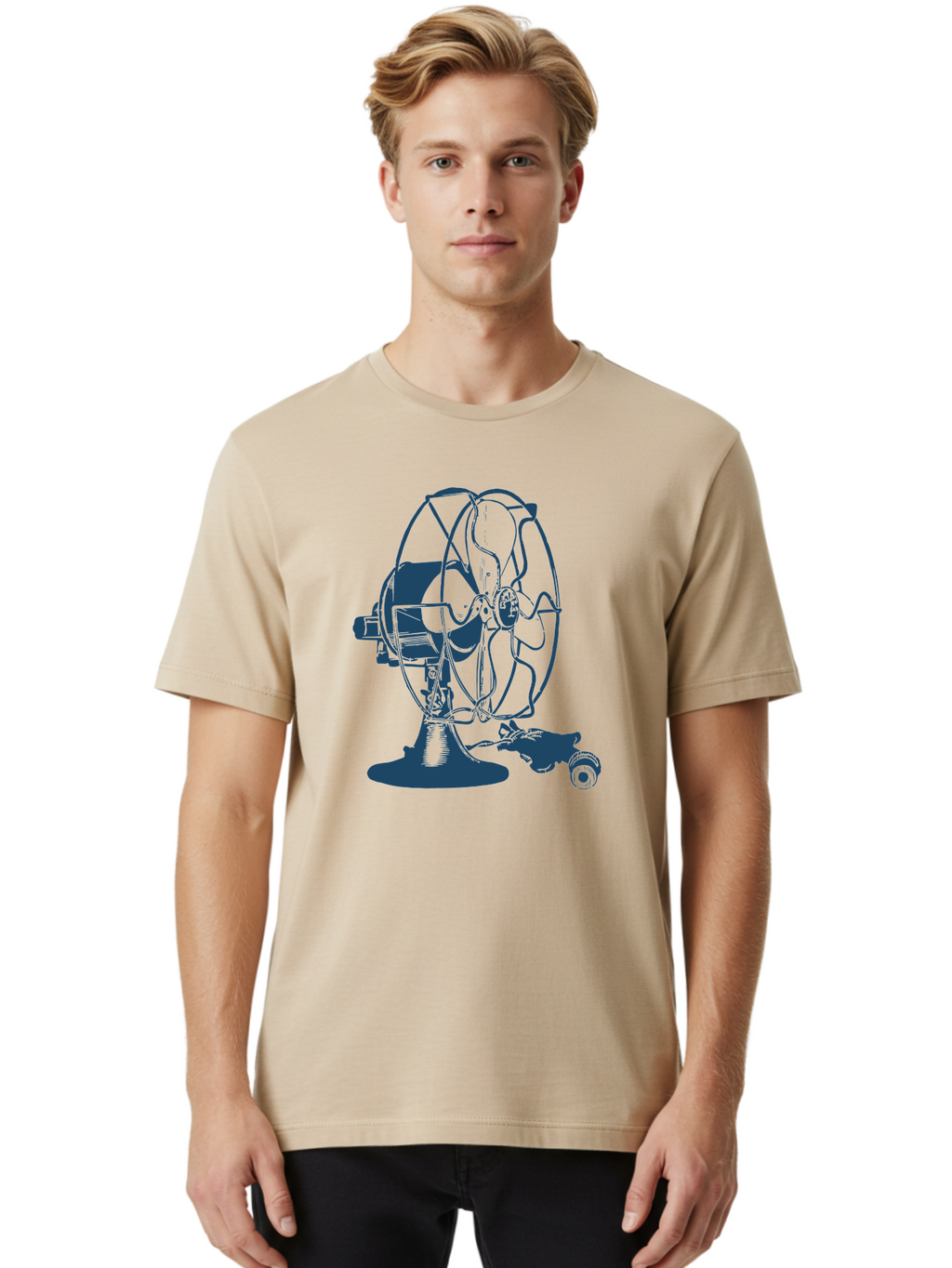 Ventilator Men'S Graphic Tee, 100% Cotton, Comfortable Casual Summer Wear, Machine Washable, Retro Electric Fan, Vintage Home Decor, Antique Appliance, Nostalgic Design, Classic Style, Rotating Blades, Power Cord Connection, Household Item, Aae770
