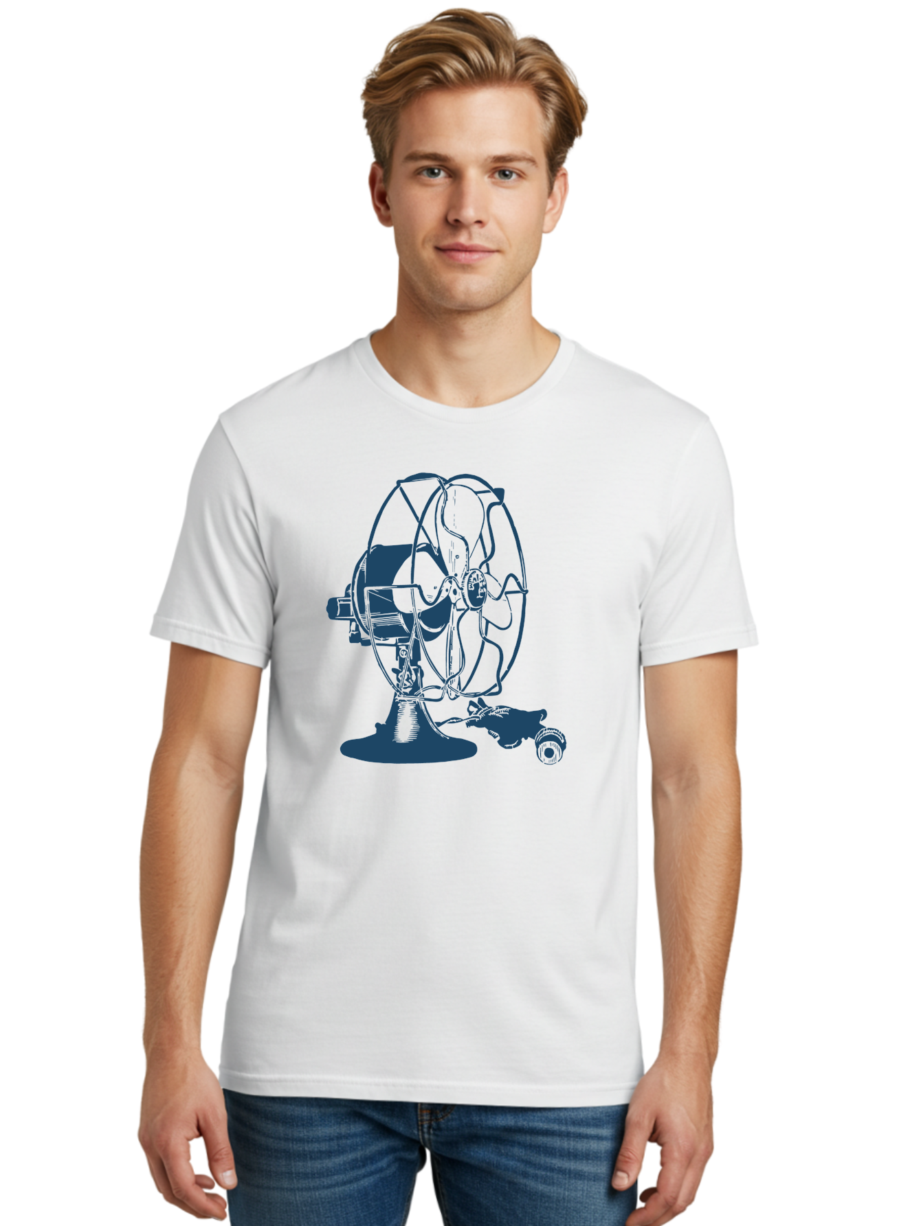 Ventilator Men'S Graphic Tee, 100% Cotton, Comfortable Casual Summer Wear, Machine Washable, Retro Electric Fan, Vintage Home Decor, Antique Appliance, Nostalgic Design, Classic Style, Rotating Blades, Power Cord Connection, Household Item, Aae770