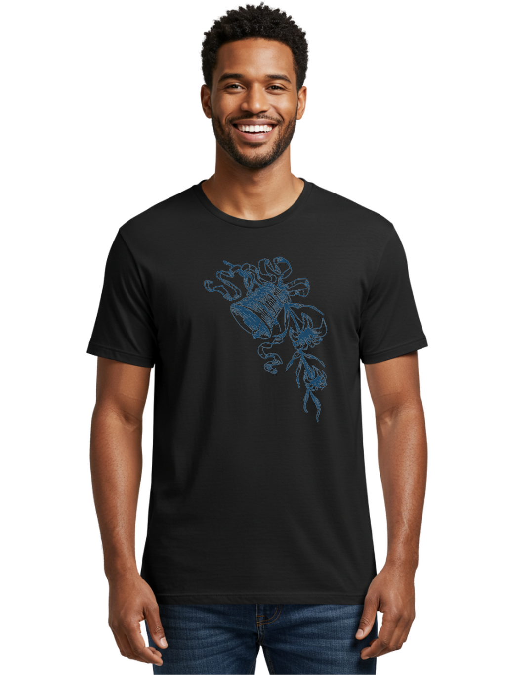 Victorian Bloom Ring Men'S Graphic Tee, 100% Cotton, Comfortable Casual Summer Wear, Machine Washable, Hand-Drawn Illustration, Bell With Flowers, Abstract Design, Floral Motifs, Whimsical Art, Creative Expression, Unique Visuals, Aae772