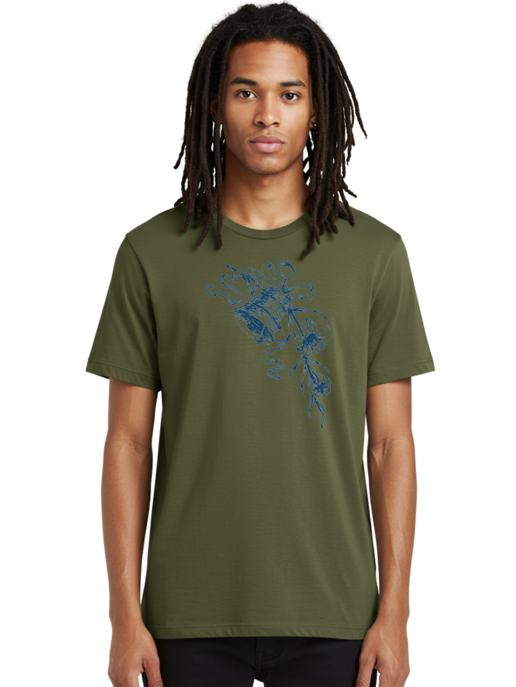 Victorian Bloom Ring Men'S Graphic Tee, 100% Cotton, Comfortable Casual Summer Wear, Machine Washable, Hand-Drawn Illustration, Bell With Flowers, Abstract Design, Floral Motifs, Whimsical Art, Creative Expression, Unique Visuals, Aae772