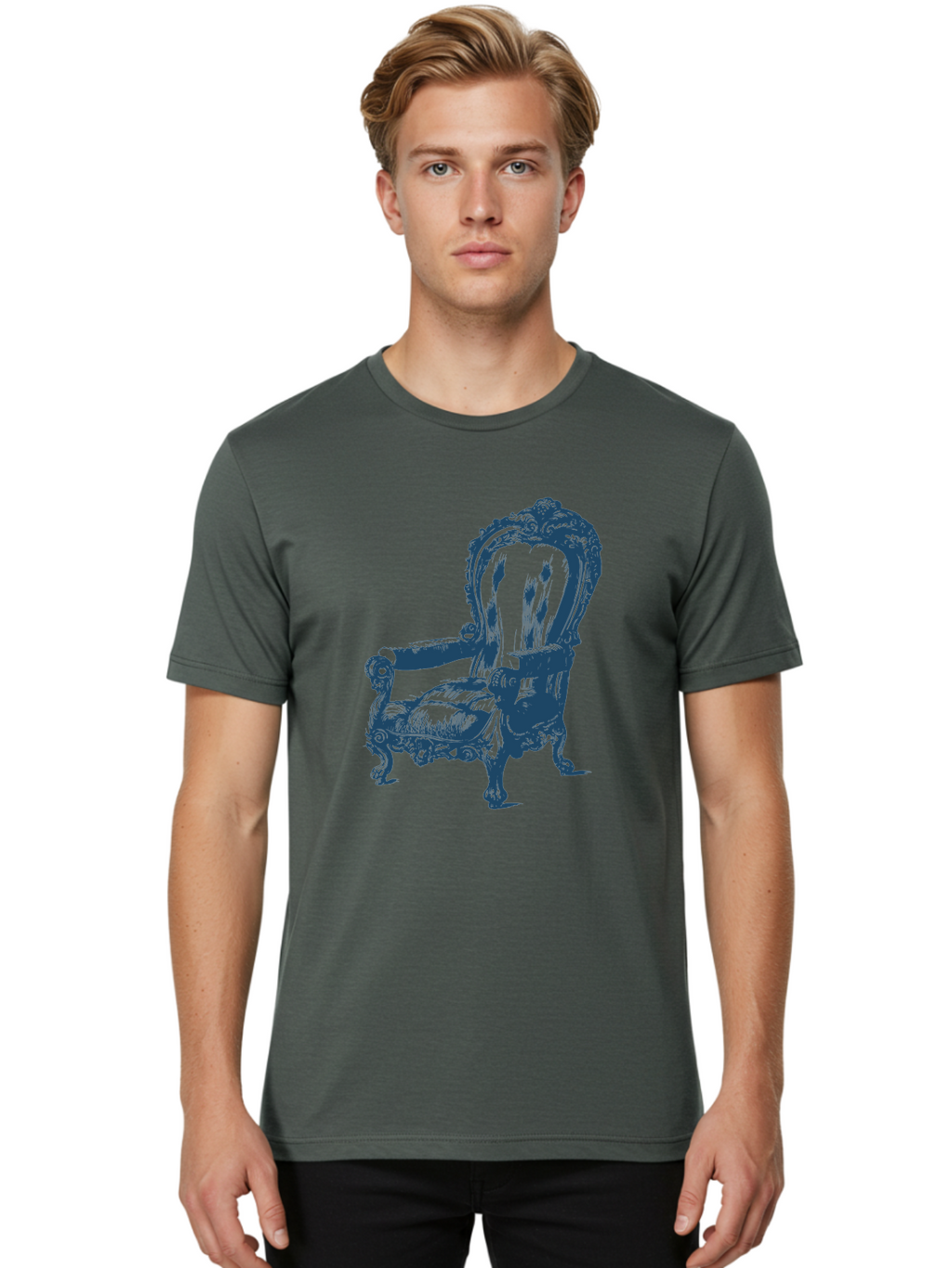 Victorian Lounge Chair Men'S Graphic Tee, 100% Cotton, Comfortable Casual Summer Wear, Machine Washable, Ornate Chair, Luxurious Furniture, Vintage Decor, Antique Armchair, Carved Wooden Details, Elegant Design, Classic Style, Aae774