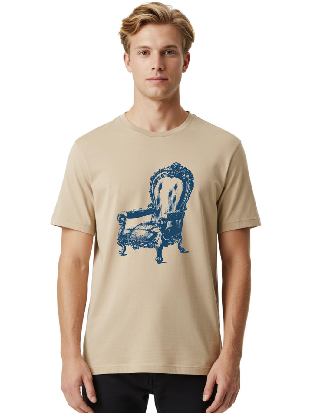 Victorian Lounge Chair Men'S Graphic Tee, 100% Cotton, Comfortable Casual Summer Wear, Machine Washable, Ornate Chair, Luxurious Furniture, Vintage Decor, Antique Armchair, Carved Wooden Details, Elegant Design, Classic Style, Aae774