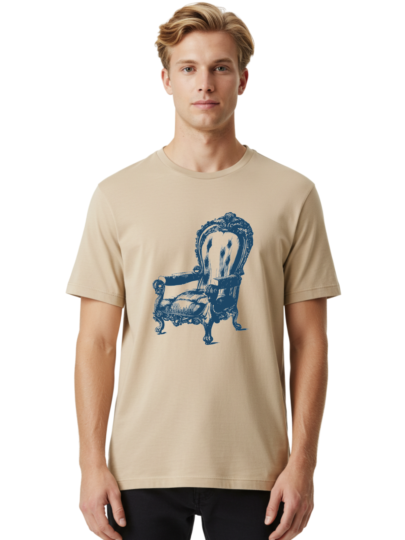 Victorian Lounge Chair Men'S Graphic Tee, 100% Cotton, Comfortable Casual Summer Wear, Machine Washable, Ornate Chair, Luxurious Furniture, Vintage Decor, Antique Armchair, Carved Wooden Details, Elegant Design, Classic Style, Aae774