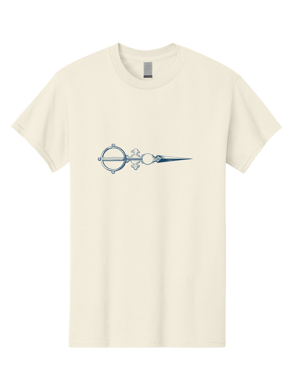 Victorian Needlepoint Scissors Men'S Graphic Tee, 100% Cotton, Comfortable Casual Summer Wear, Machine Washable, Stylized Dagger, Circular Symbol, Mystical Emblem, Esoteric Art, Symbolic Imagery, Abstract Design, Fantasy Element, Aae775