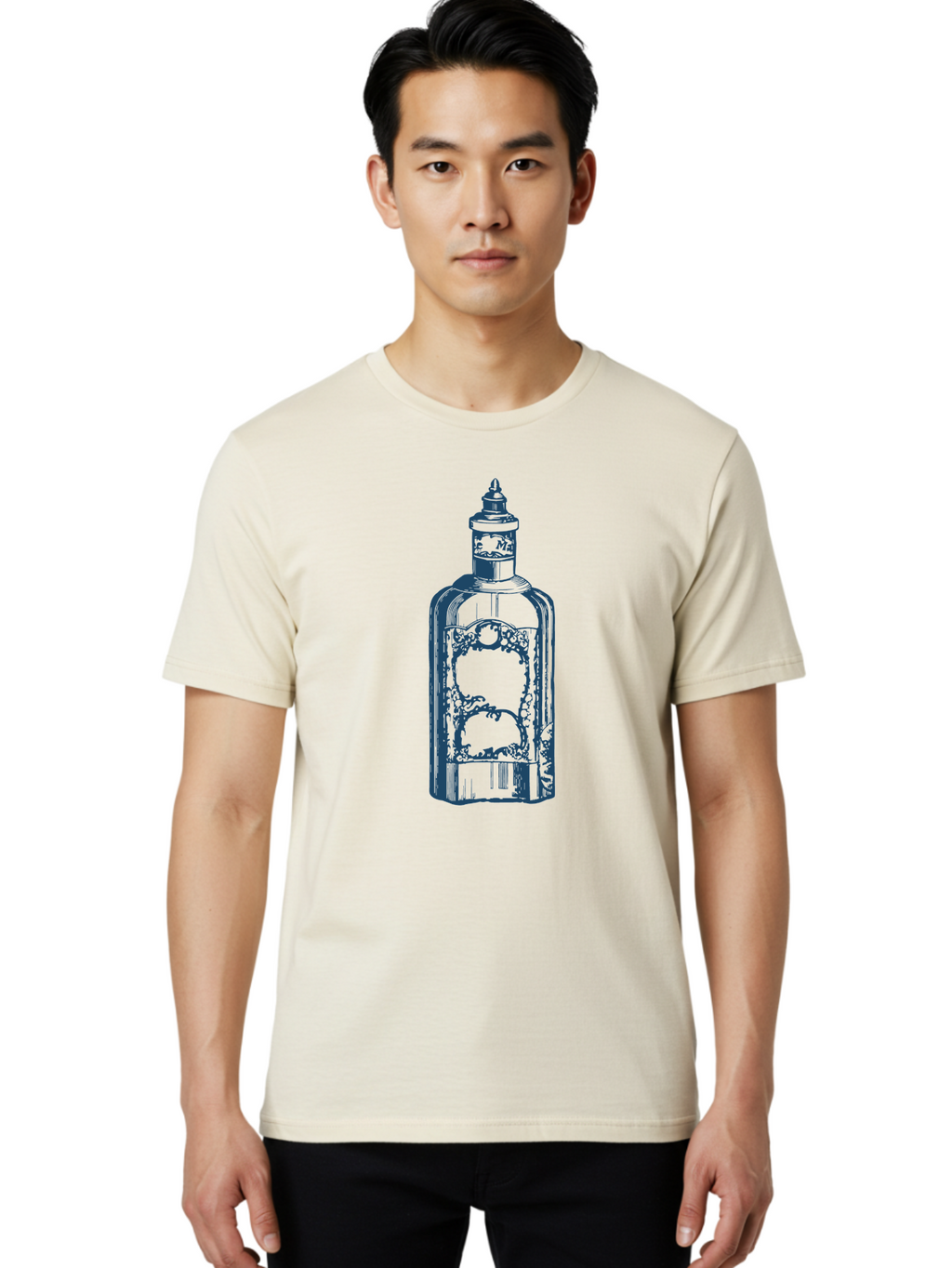 Victorian Perfume Bottle Men'S Graphic Tee, 100% Cotton, Comfortable Casual Summer Wear, Machine Washable, Gin Bottle Illustration, Liquor Bottle Art, Vintage Gin Bottle, Decorative Bottle, Alcohol Container, Spirits Packaging, Aae776