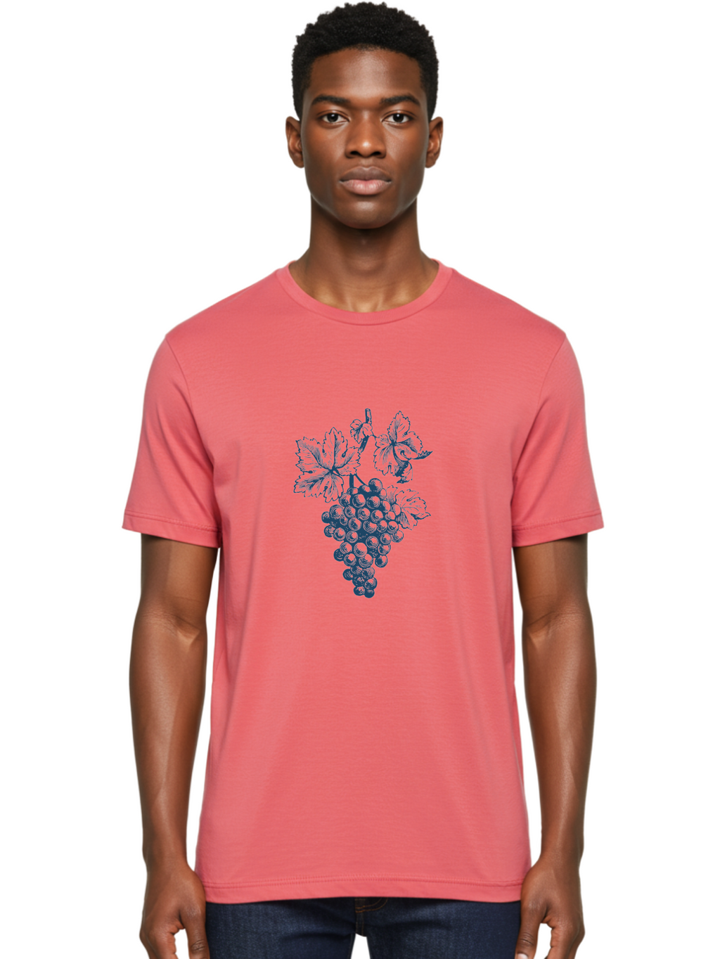 Vine & Soul Men'S Graphic Tee, 100% Cotton, Comfortable Casual Summer Wear, Machine Washable, Bunch Of Grapes, Grapevine Illustration, Wine Grapes, Vineyard Produce, Lush Foliage, Rustic Charm, Autumn Harvest, Dark Blue Ink, Vine Leaves Aae781