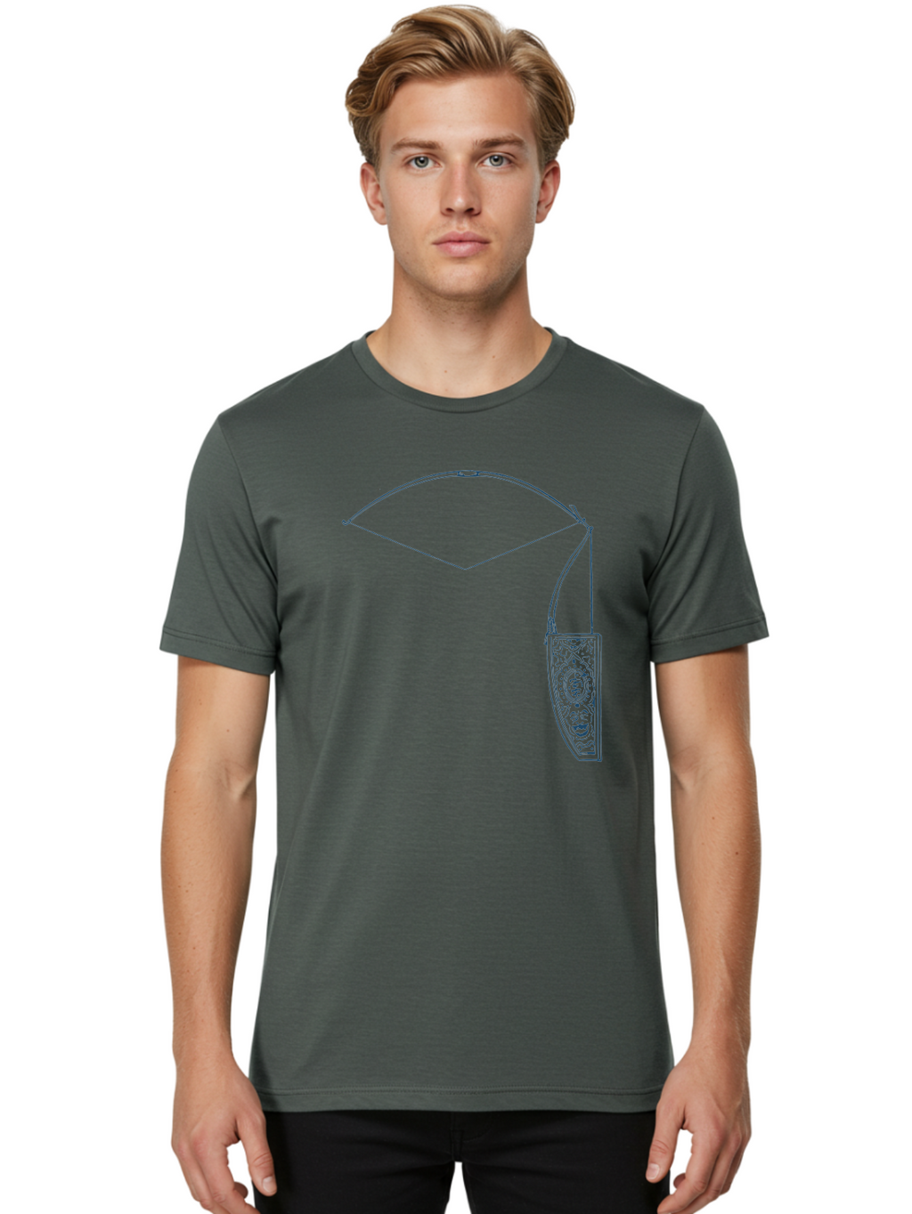 Vintage Archery Equipment Men'S Graphic Tee, 100% Cotton, Comfortable Casual Summer Wear, Machine Washable, Recurve Bow, Ornate Quiver, Archery Equipment, Hunting Gear, Decorative Design, Intricate Patterns, Bow And Arrow, Outdoor Adventure, Aae782