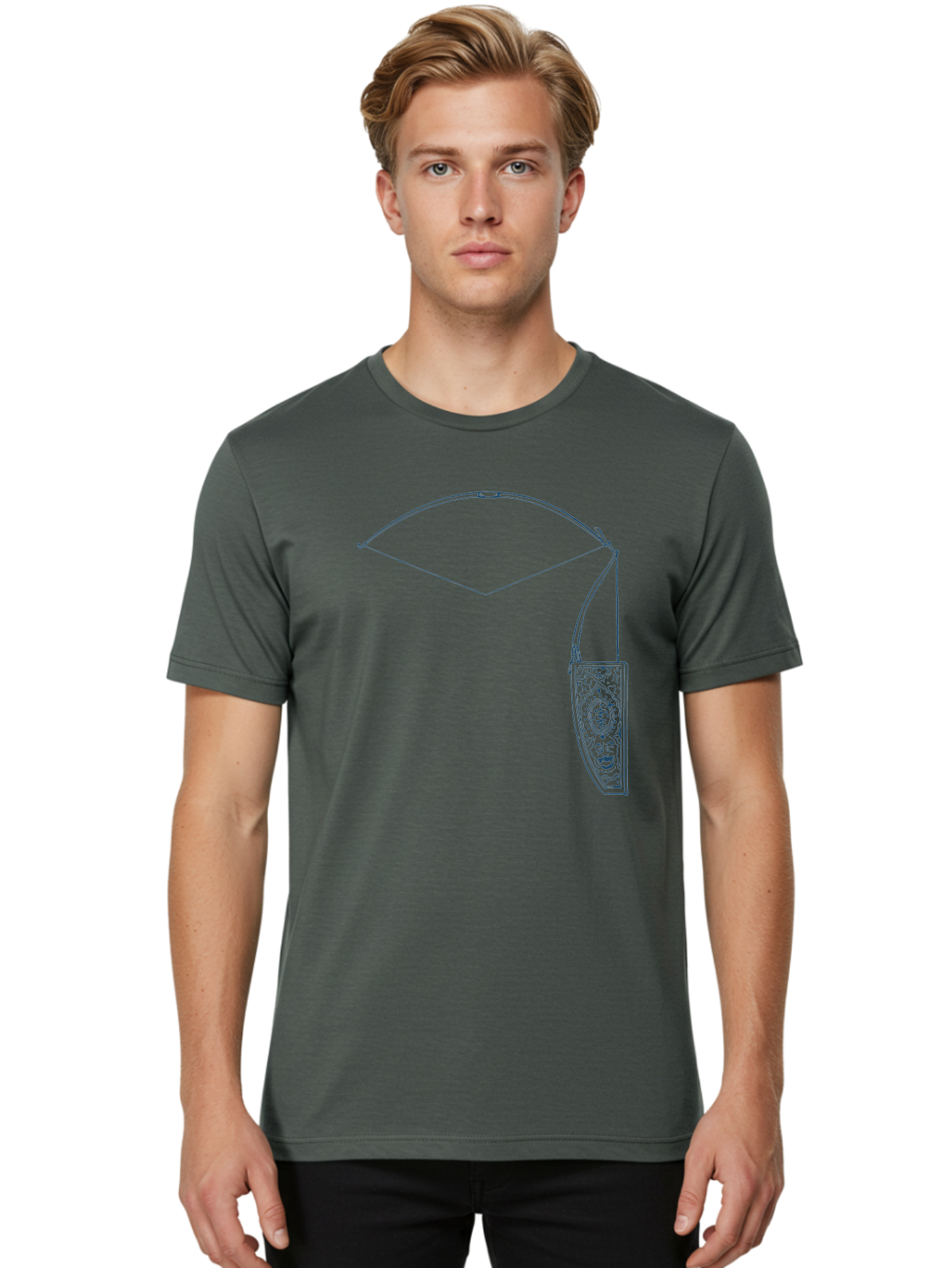 Vintage Archery Equipment Men'S Graphic Tee, 100% Cotton, Comfortable Casual Summer Wear, Machine Washable, Recurve Bow, Ornate Quiver, Archery Equipment, Hunting Gear, Decorative Design, Intricate Patterns, Bow And Arrow, Outdoor Adventure, Aae782