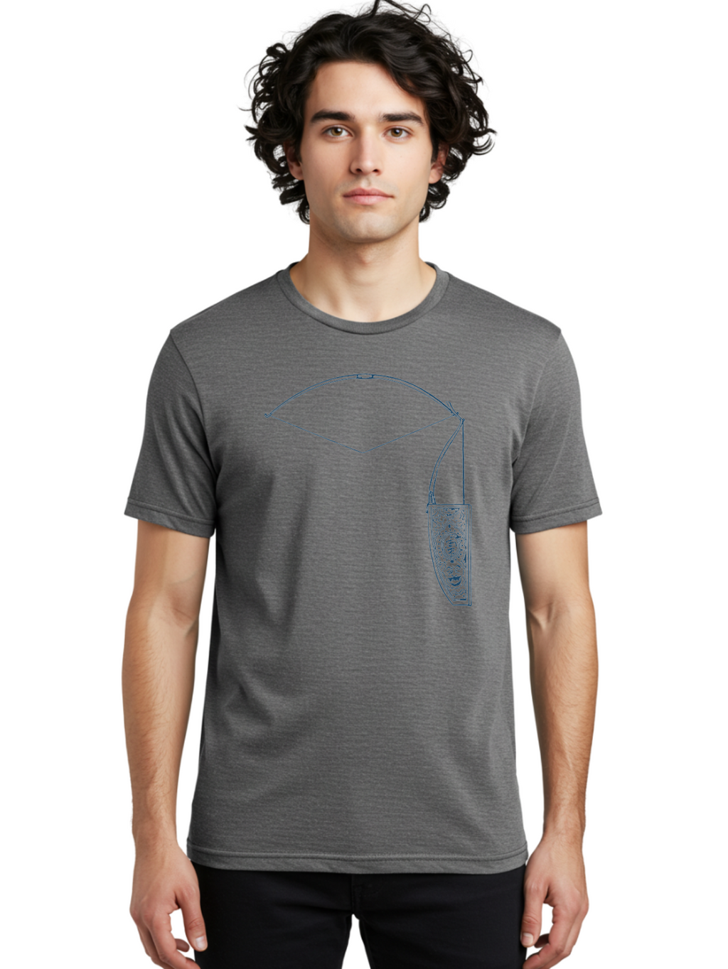 Vintage Archery Equipment Men'S Graphic Tee, 100% Cotton, Comfortable Casual Summer Wear, Machine Washable, Recurve Bow, Ornate Quiver, Archery Equipment, Hunting Gear, Decorative Design, Intricate Patterns, Bow And Arrow, Outdoor Adventure, Aae782