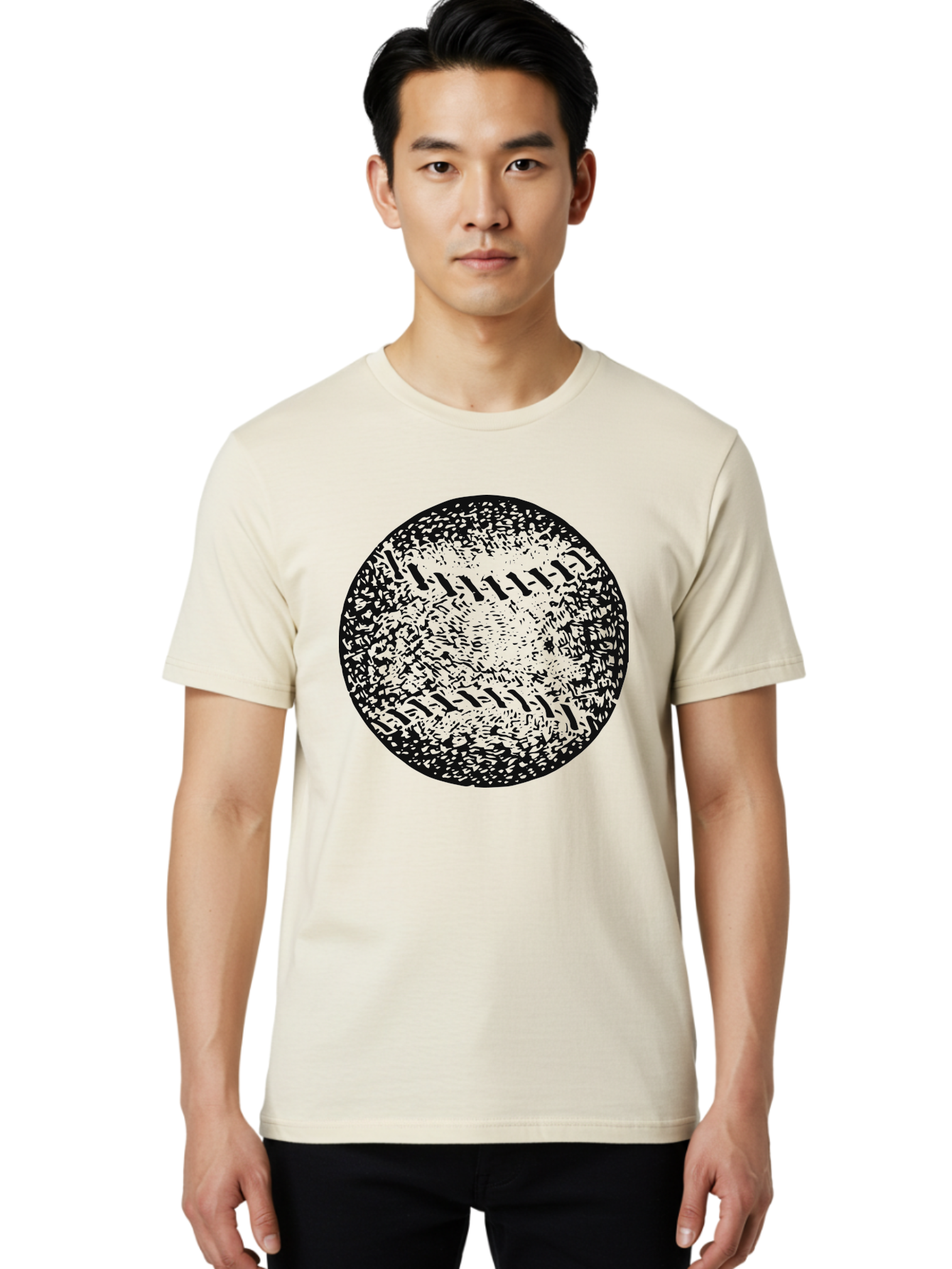 Vintage Baseball Men'S Graphic Tee, 100% Cotton, Comfortable Casual Summer Wear, Machine Washable, Baseball, Sports Equipment, Stitching Pattern, Texture, Black And Green, Graphic Illustration, Sports Theme, Team Sports Aae784