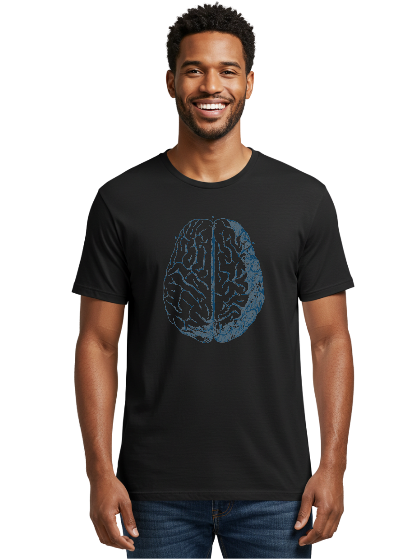 Vintage Brain Diagram Men'S Graphic Tee, 100% Cotton, Comfortable Casual Summer Wear, Machine Washable, Human Brain Illustration, Brain Anatomy, Cerebral Cortex, Neuroscience, Cognitive Function, Brain Structure, Left And Right Hemispheres, Aae786