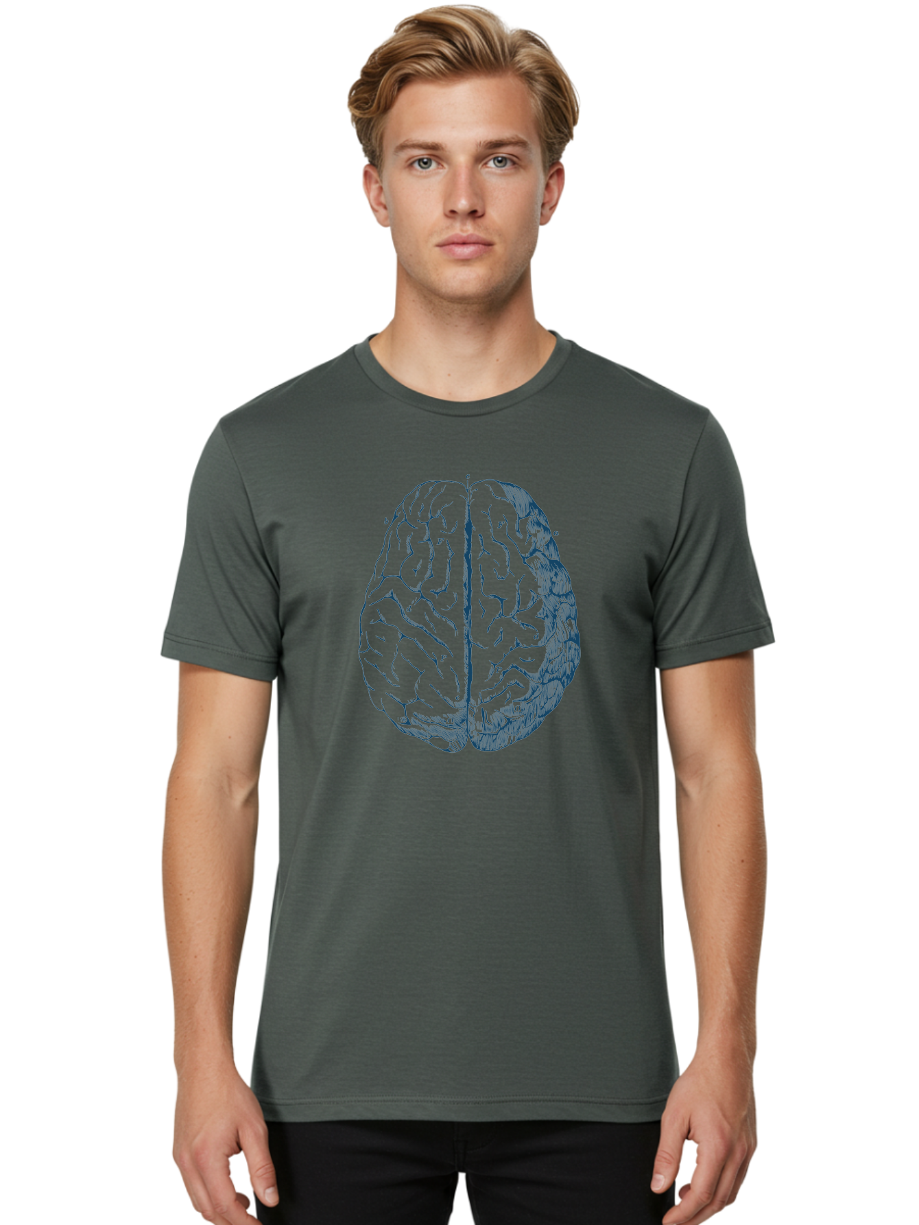 Vintage Brain Diagram Men'S Graphic Tee, 100% Cotton, Comfortable Casual Summer Wear, Machine Washable, Human Brain Illustration, Brain Anatomy, Cerebral Cortex, Neuroscience, Cognitive Function, Brain Structure, Left And Right Hemispheres, Aae786