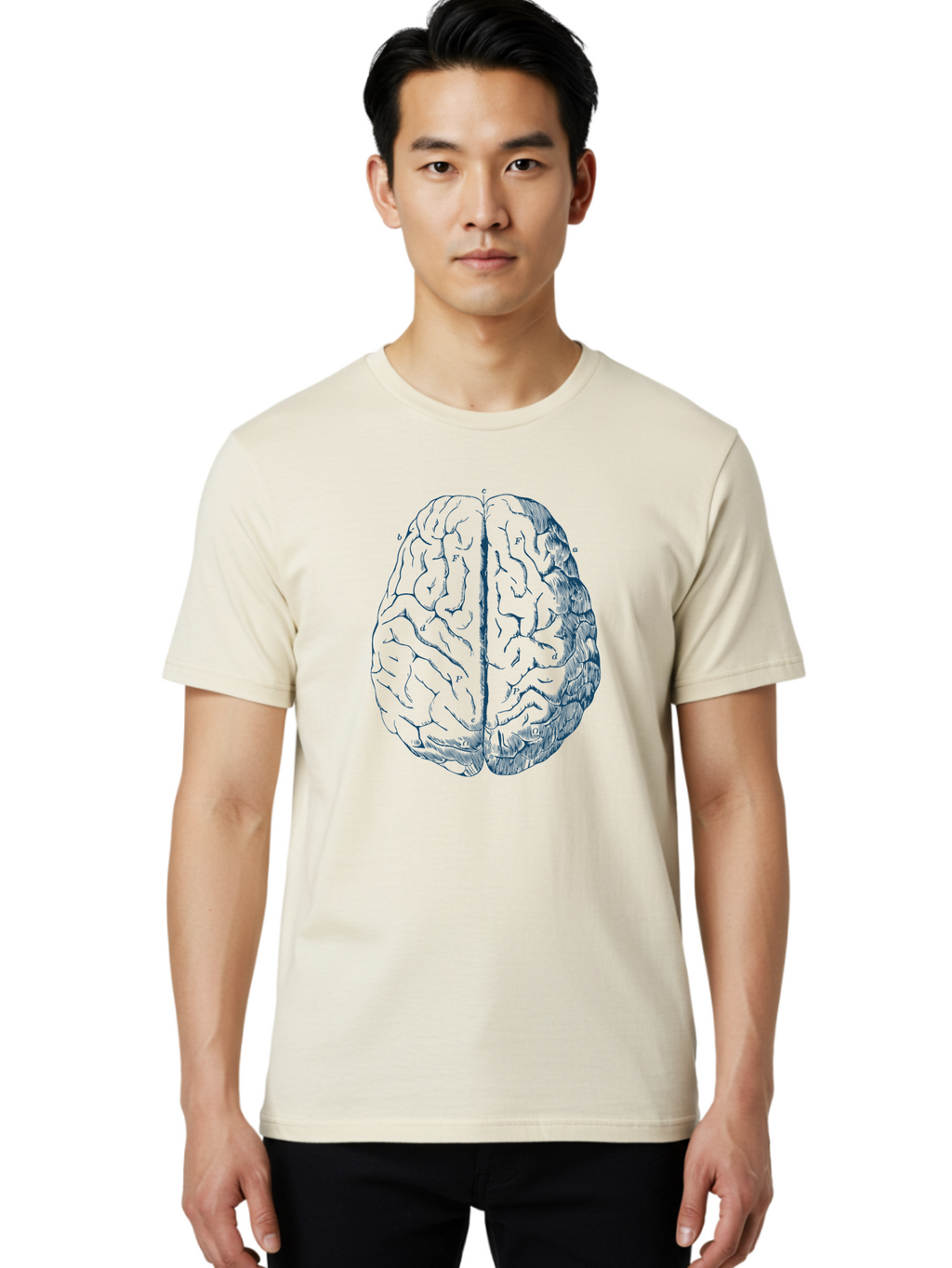 Vintage Brain Diagram Men'S Graphic Tee, 100% Cotton, Comfortable Casual Summer Wear, Machine Washable, Human Brain Illustration, Brain Anatomy, Cerebral Cortex, Neuroscience, Cognitive Function, Brain Structure, Left And Right Hemispheres, Aae786