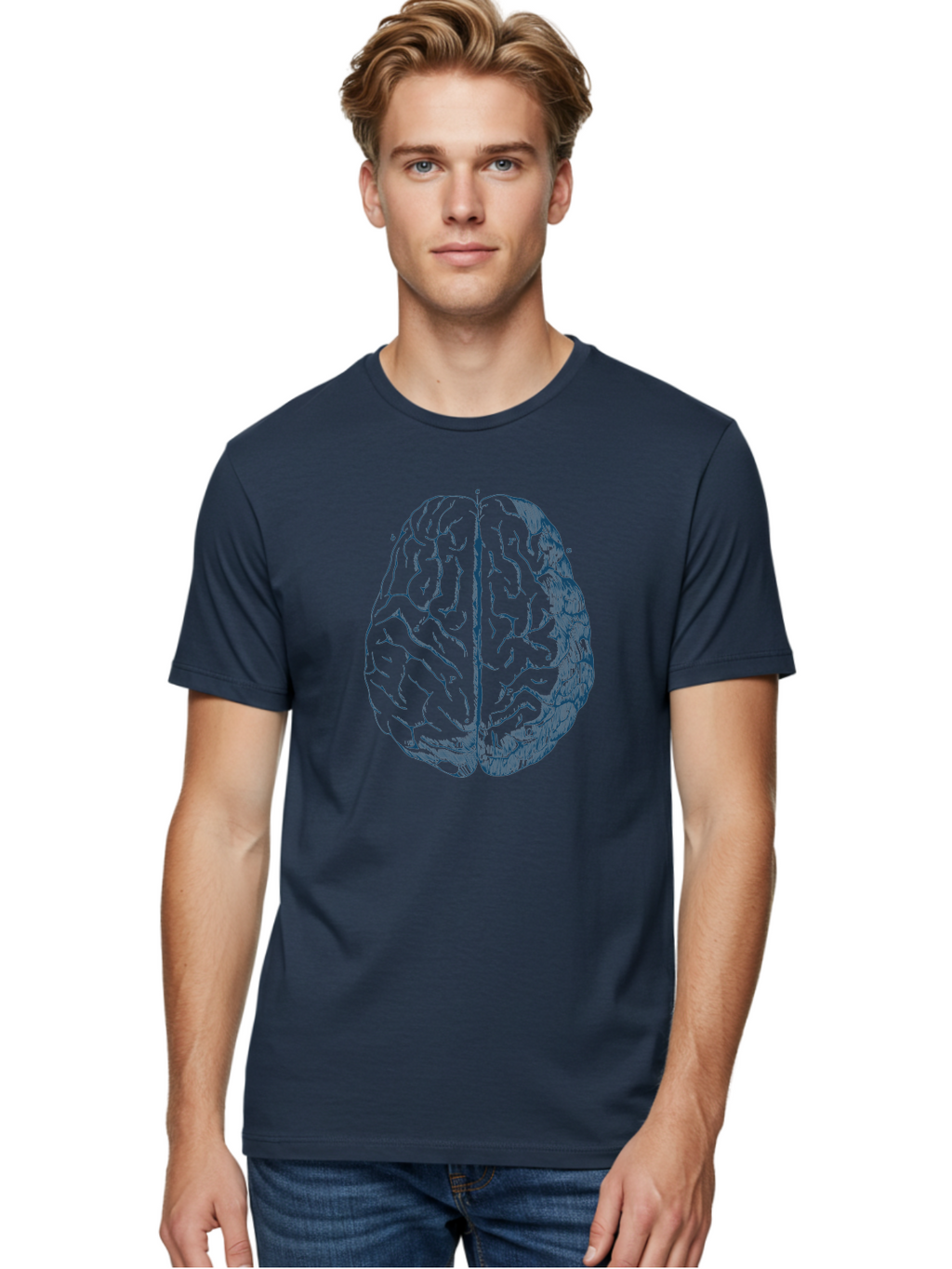 Vintage Brain Diagram Men'S Graphic Tee, 100% Cotton, Comfortable Casual Summer Wear, Machine Washable, Human Brain Illustration, Brain Anatomy, Cerebral Cortex, Neuroscience, Cognitive Function, Brain Structure, Left And Right Hemispheres, Aae786