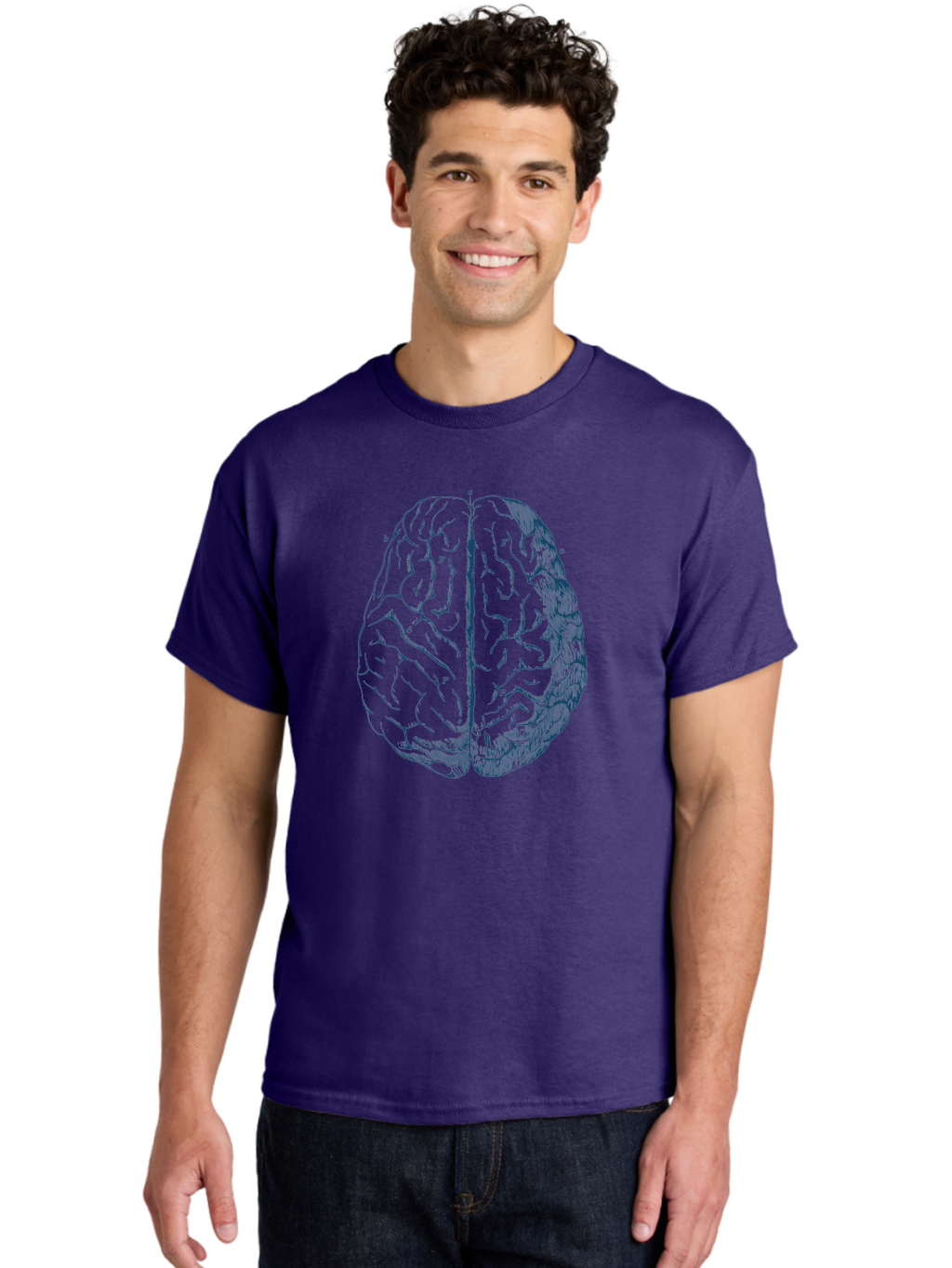 Vintage Brain Diagram Men'S Graphic Tee, 100% Cotton, Comfortable Casual Summer Wear, Machine Washable, Human Brain Illustration, Brain Anatomy, Cerebral Cortex, Neuroscience, Cognitive Function, Brain Structure, Left And Right Hemispheres, Aae786