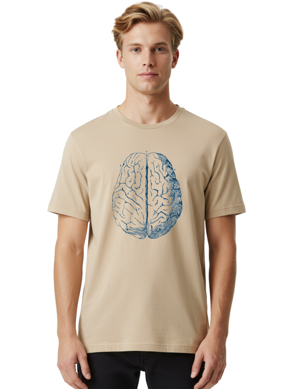 Vintage Brain Diagram Men'S Graphic Tee, 100% Cotton, Comfortable Casual Summer Wear, Machine Washable, Human Brain Illustration, Brain Anatomy, Cerebral Cortex, Neuroscience, Cognitive Function, Brain Structure, Left And Right Hemispheres, Aae786
