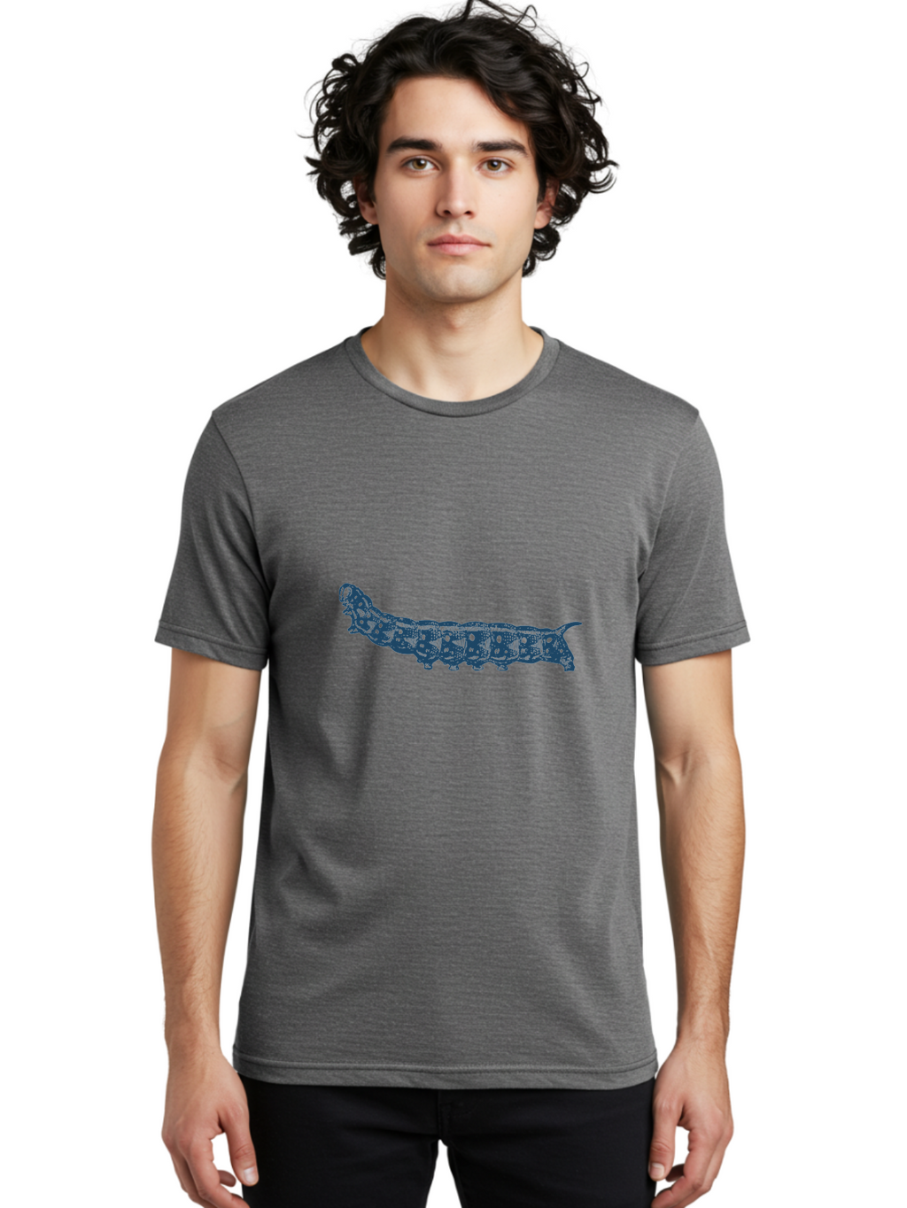 Vintage Caterpillar Sketch Men'S Graphic Tee, 100% Cotton, Comfortable Casual Summer Wear, Machine Washable, Caterpillar Illustration, Circuit Board Design, Abstract Art, Futuristic Insect, Technical Diagram, Blue Neon Glow, Tech Meets Nature Aae787
