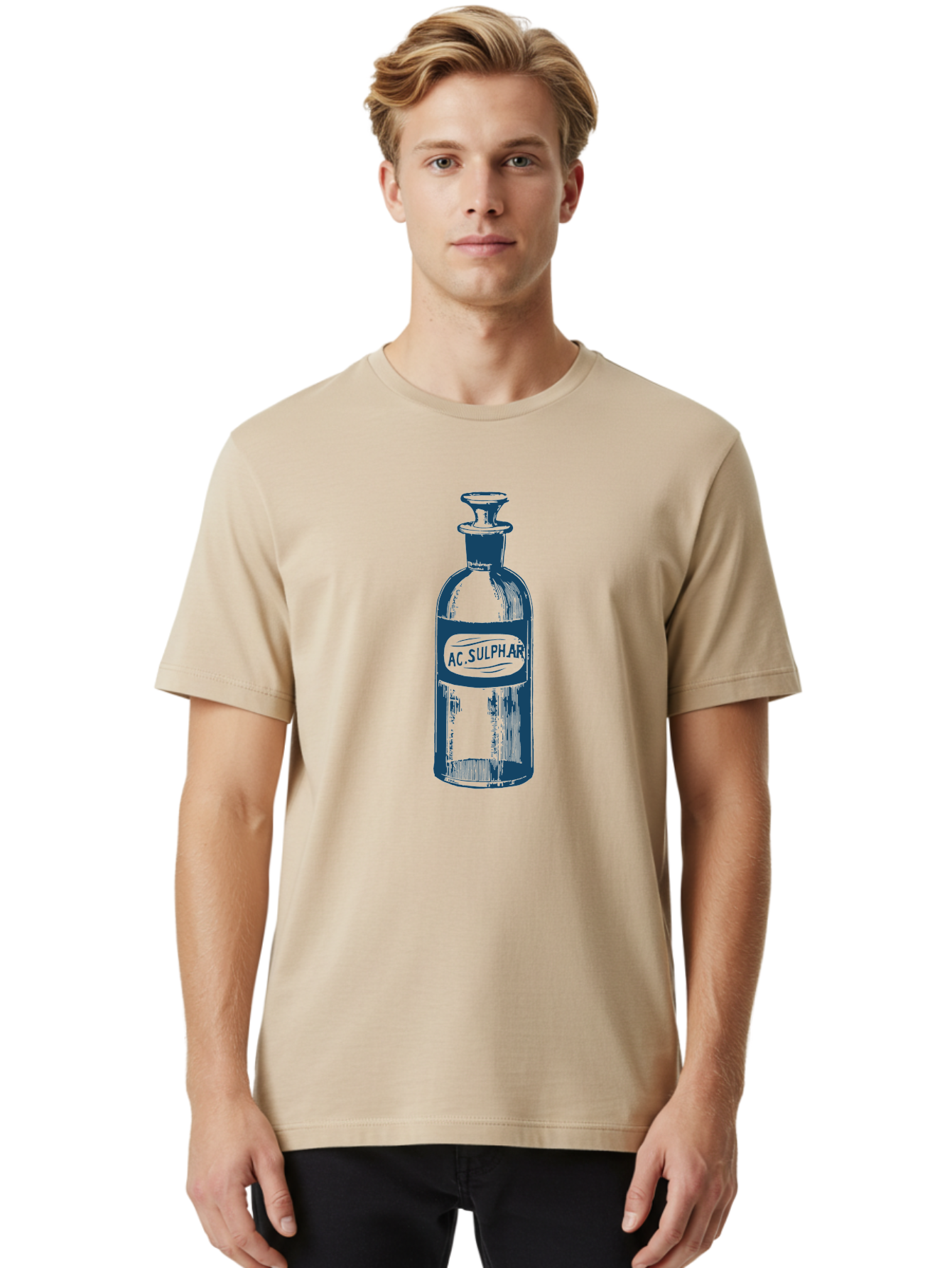 Vintage Chemist Bottle Men'S Graphic Tee, 100% Cotton, Comfortable Casual Summer Wear, Machine Washable, Vintage Apothecary Bottle, Glass Container, Stopper, Ac Sulphar Label, Retro Pharmacy, Antique Medicine, Old-Fashioned Cure, Aae788