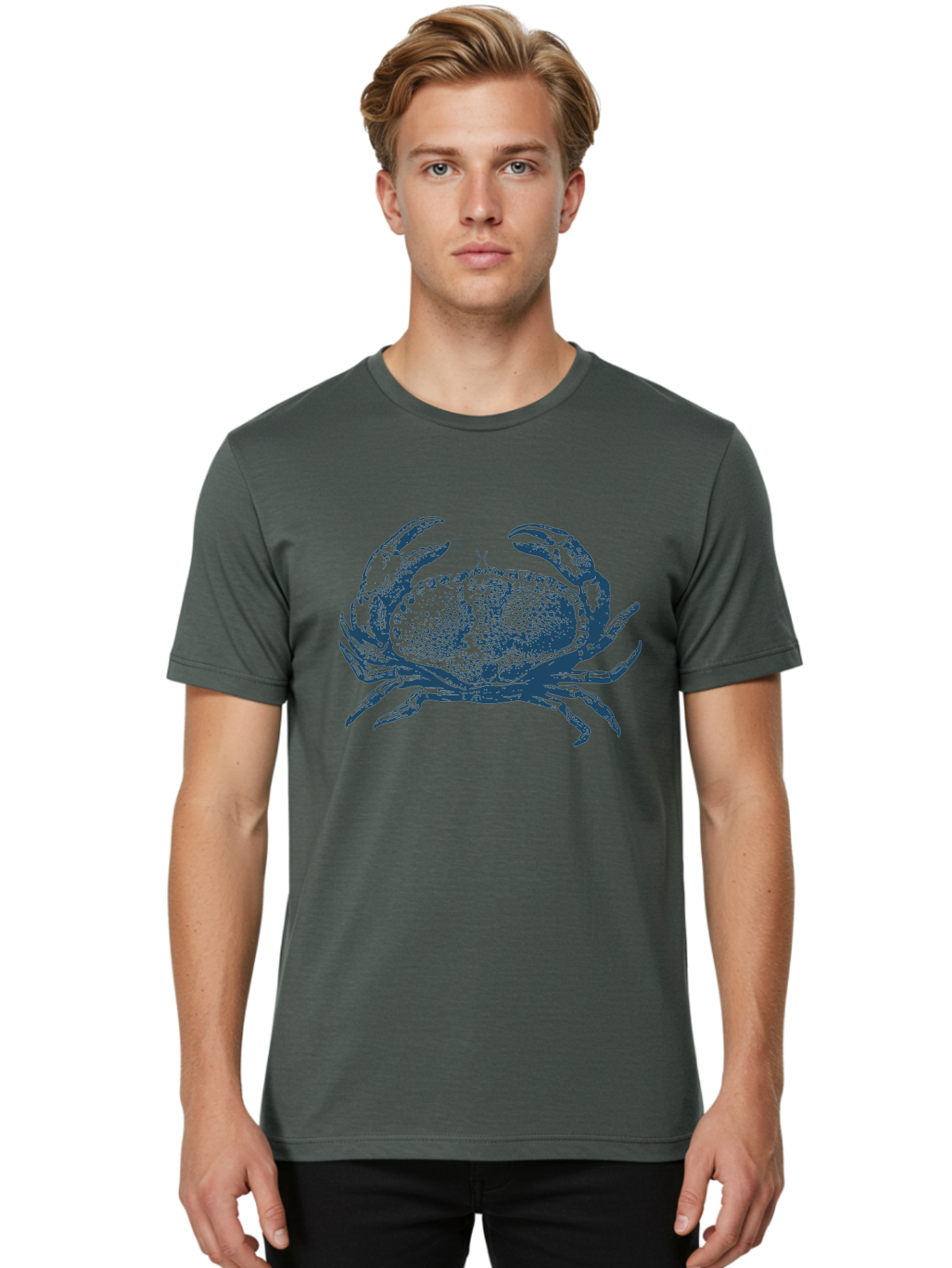 Vintage Coastal Crab Men'S Graphic Tee, 100% Cotton, Comfortable Casual Summer Wear, Machine Washable, Crab Graphic, Crustacean Illustration, Ocean Creature, Blue Crab, Sea Life, Pointillism Art, Detailed Drawing, Marine Animal Aae789