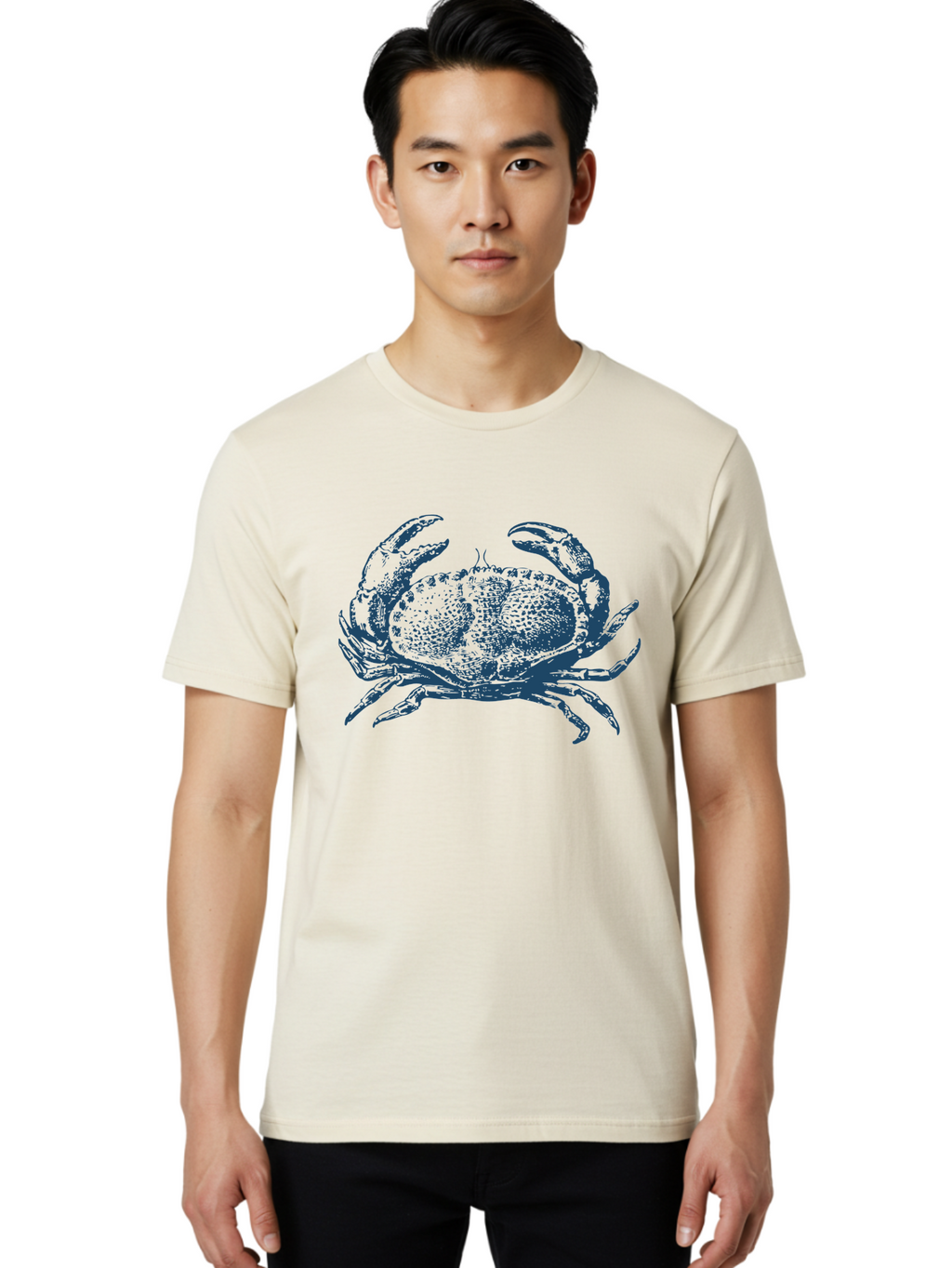 Vintage Coastal Crab Men'S Graphic Tee, 100% Cotton, Comfortable Casual Summer Wear, Machine Washable, Crab Graphic, Crustacean Illustration, Ocean Creature, Blue Crab, Sea Life, Pointillism Art, Detailed Drawing, Marine Animal Aae789