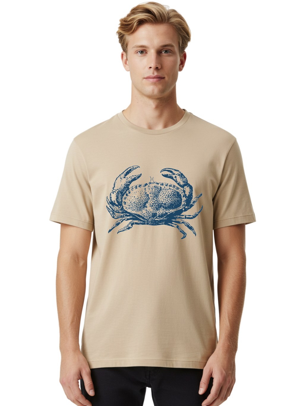 Vintage Coastal Crab Men'S Graphic Tee, 100% Cotton, Comfortable Casual Summer Wear, Machine Washable, Crab Graphic, Crustacean Illustration, Ocean Creature, Blue Crab, Sea Life, Pointillism Art, Detailed Drawing, Marine Animal Aae789