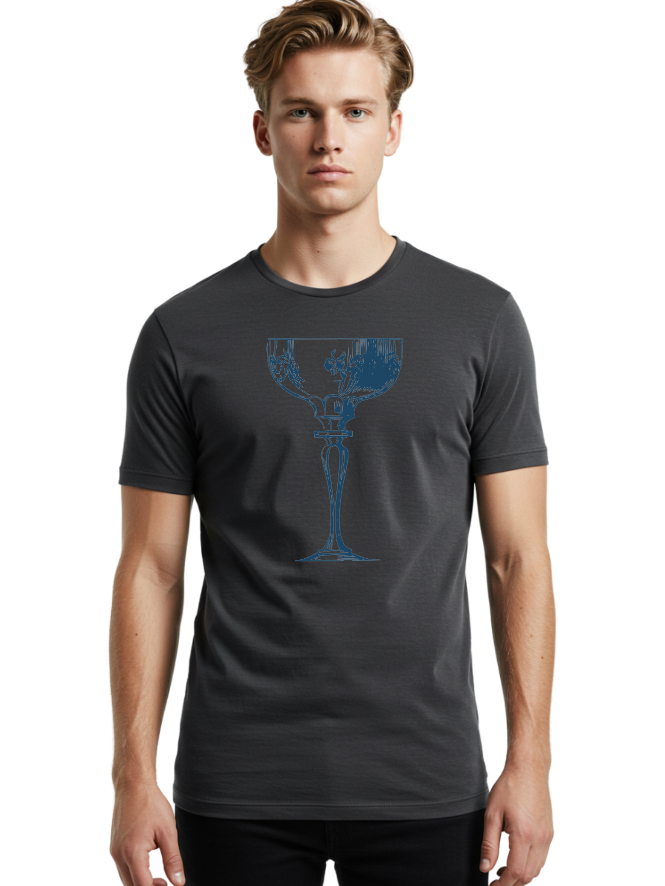 Vintage Coupe Glass Men'S Graphic Tee, 100% Cotton, Comfortable Casual Summer Wear, Machine Washable, Wine Glass, Elegant Design, Luxury Glassware, Fine Dining, Glass Art, Decorative Stemware, Sophisticated, Floral Pattern, Crystal Clear Aae790