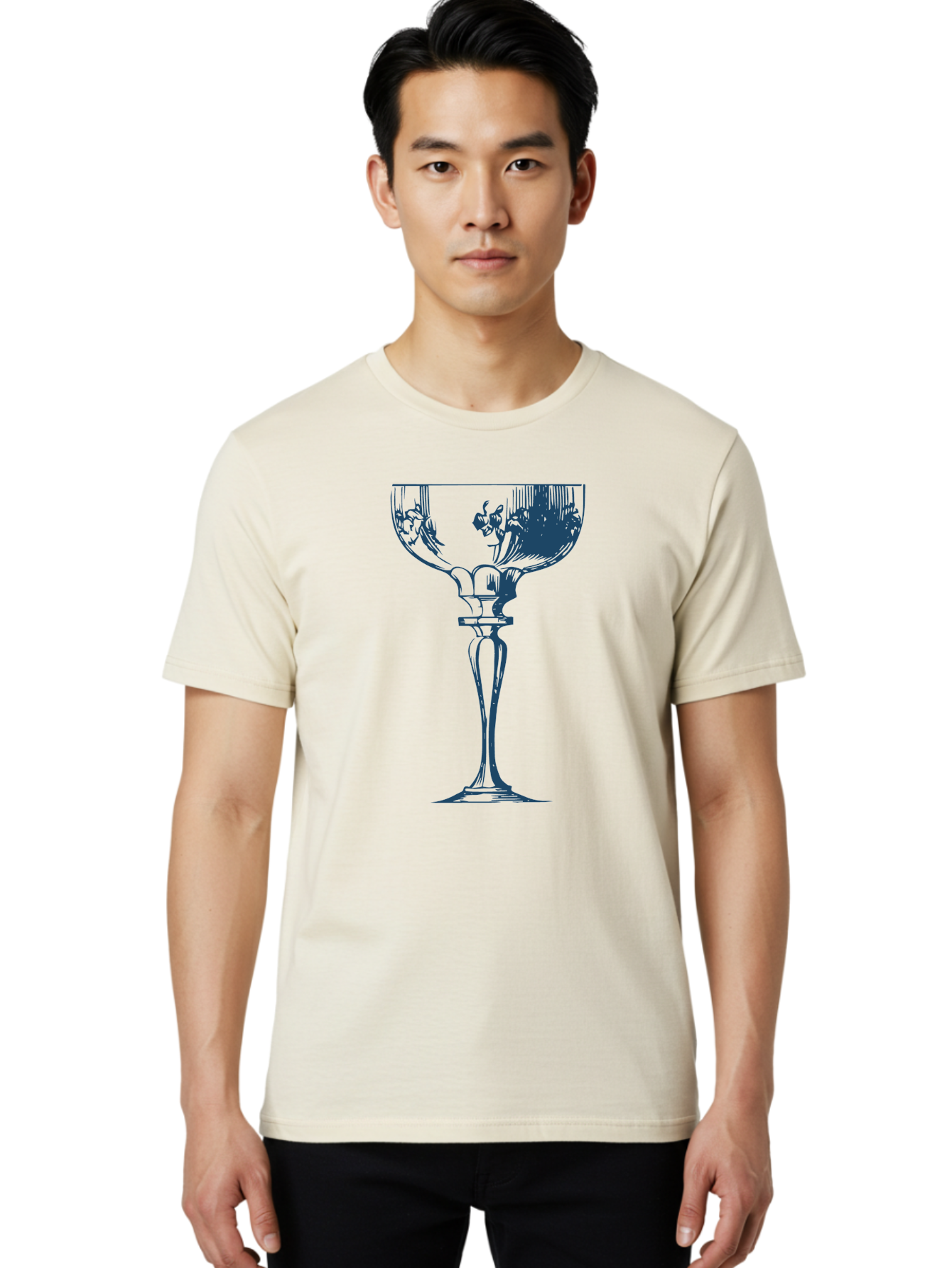 Vintage Coupe Glass Men'S Graphic Tee, 100% Cotton, Comfortable Casual Summer Wear, Machine Washable, Wine Glass, Elegant Design, Luxury Glassware, Fine Dining, Glass Art, Decorative Stemware, Sophisticated, Floral Pattern, Crystal Clear Aae790