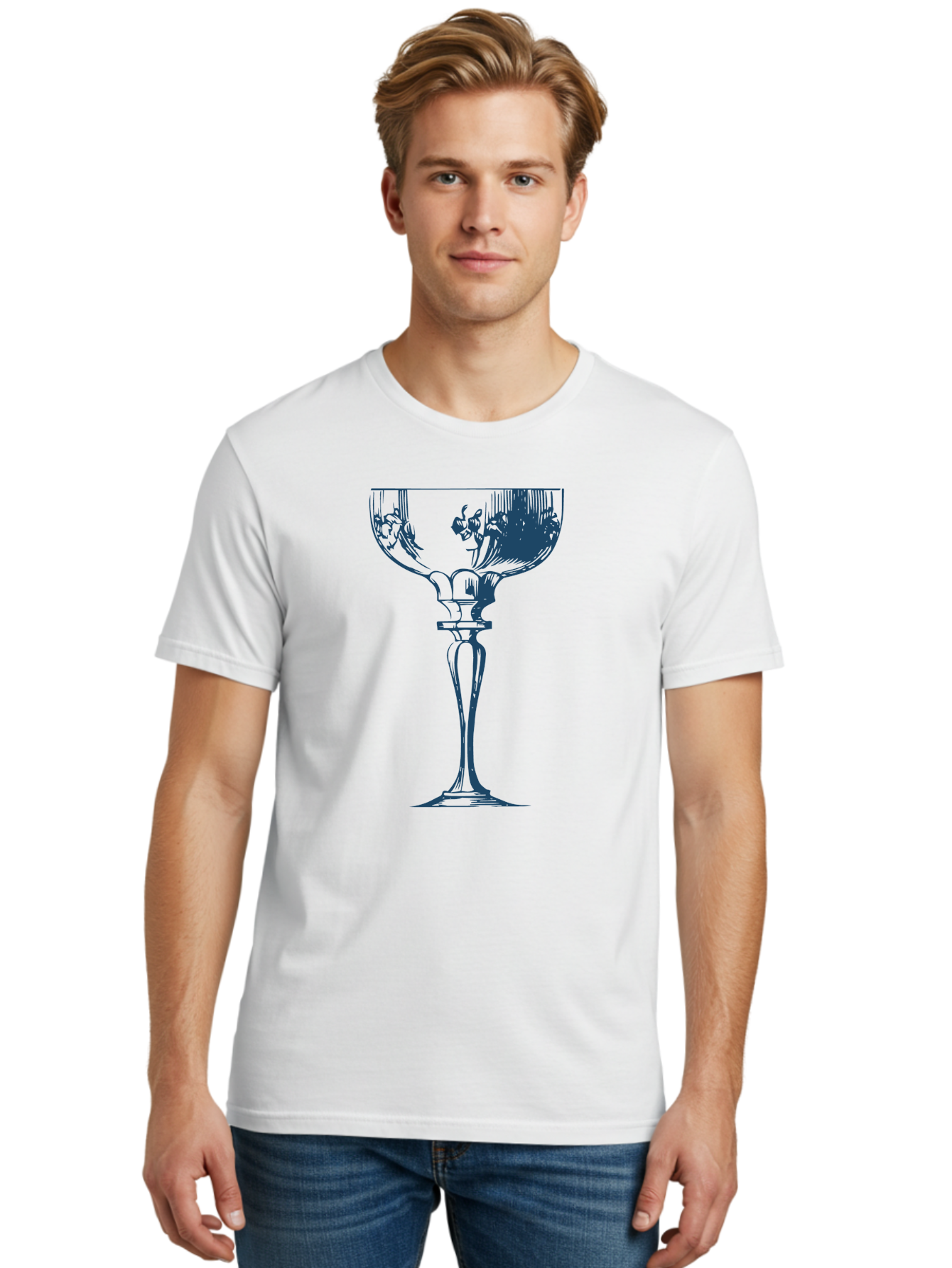 Vintage Coupe Glass Men'S Graphic Tee, 100% Cotton, Comfortable Casual Summer Wear, Machine Washable, Wine Glass, Elegant Design, Luxury Glassware, Fine Dining, Glass Art, Decorative Stemware, Sophisticated, Floral Pattern, Crystal Clear Aae790