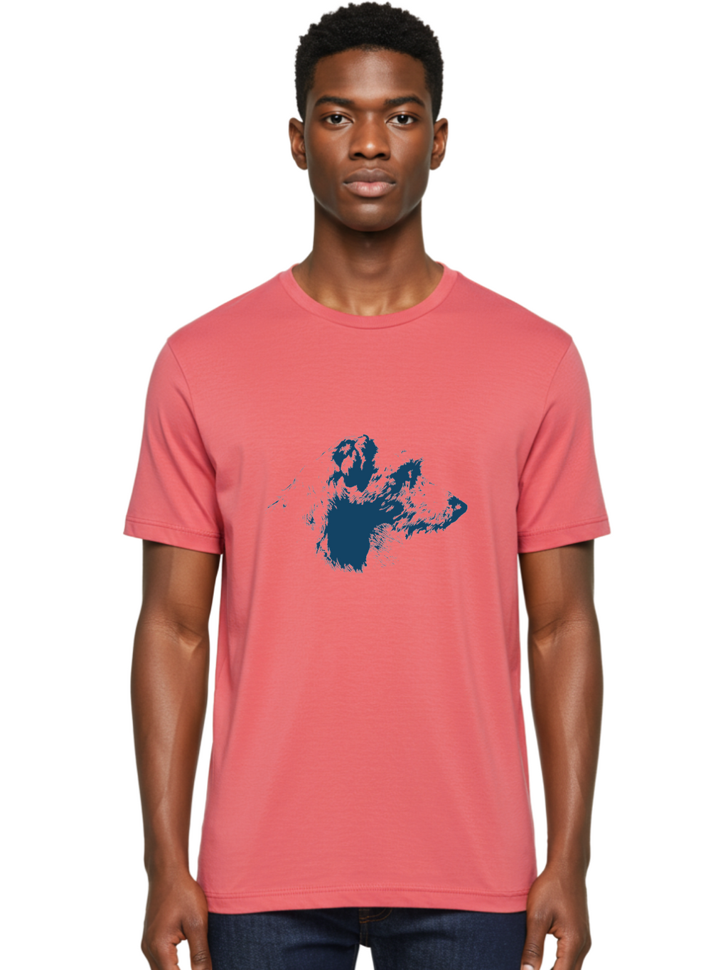 Vintage Dog Portrait Men'S Graphic Tee, 100% Cotton, Comfortable Casual Summer Wear, Machine Washable, Gorilla Graphic, Animal Silhouette, Abstract Art, Dark Blue Shape, Expressive Lines, Abstract Creature, Bold Design, Modern Illustration Aae793
