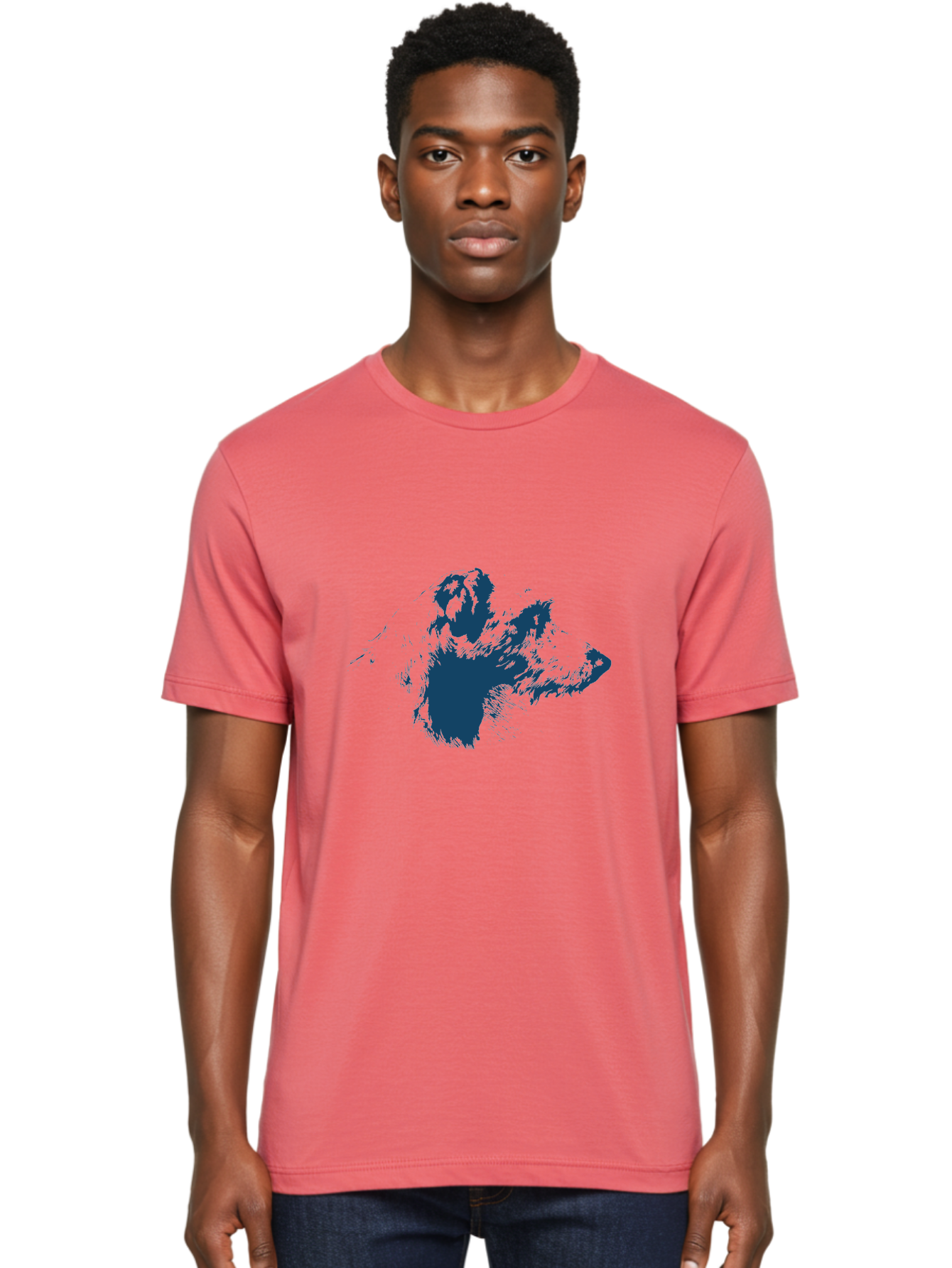 Vintage Dog Portrait Men'S Graphic Tee, 100% Cotton, Comfortable Casual Summer Wear, Machine Washable, Gorilla Graphic, Animal Silhouette, Abstract Art, Dark Blue Shape, Expressive Lines, Abstract Creature, Bold Design, Modern Illustration Aae793