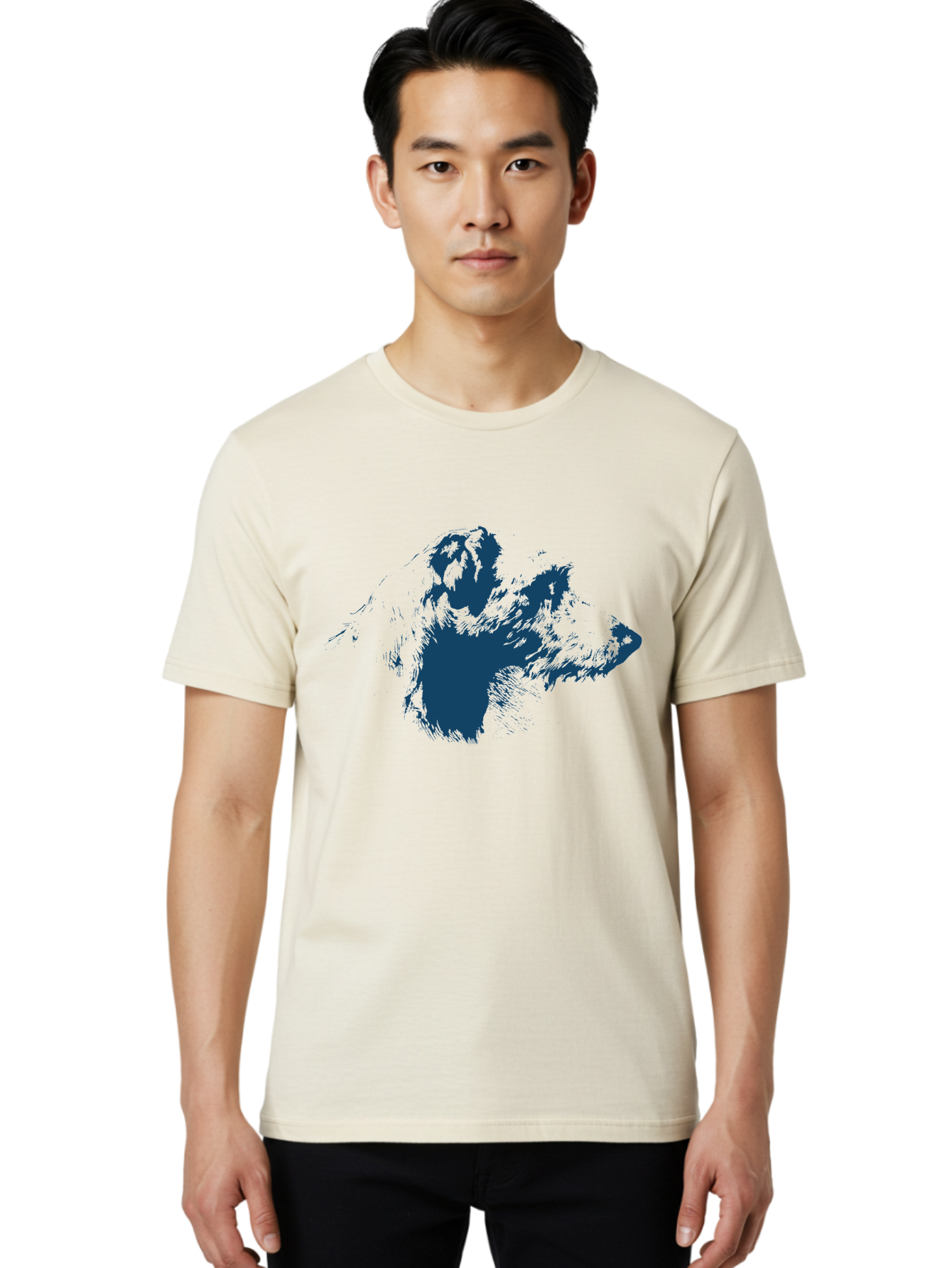 Vintage Dog Portrait Men'S Graphic Tee, 100% Cotton, Comfortable Casual Summer Wear, Machine Washable, Gorilla Graphic, Animal Silhouette, Abstract Art, Dark Blue Shape, Expressive Lines, Abstract Creature, Bold Design, Modern Illustration Aae793