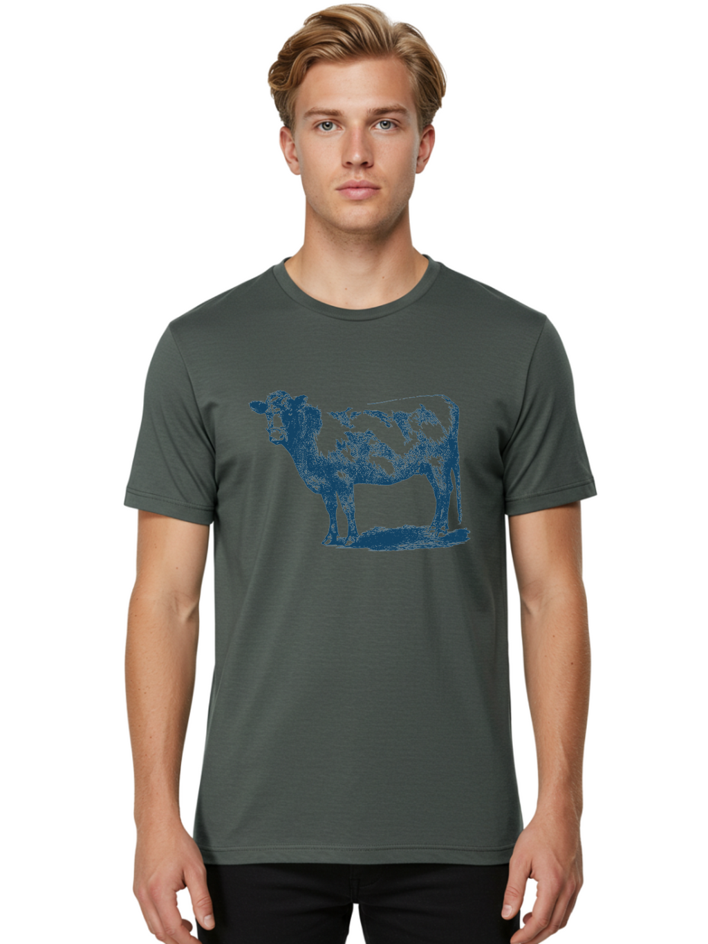 Vintage Farm Cow Men'S Graphic Tee, 100% Cotton, Comfortable Casual Summer Wear, Machine Washable, Illustration Of A Cow, Farm Animal, Livestock, Bovine, Agriculture, Rural Life, Countryside, Simple Art Aae794
