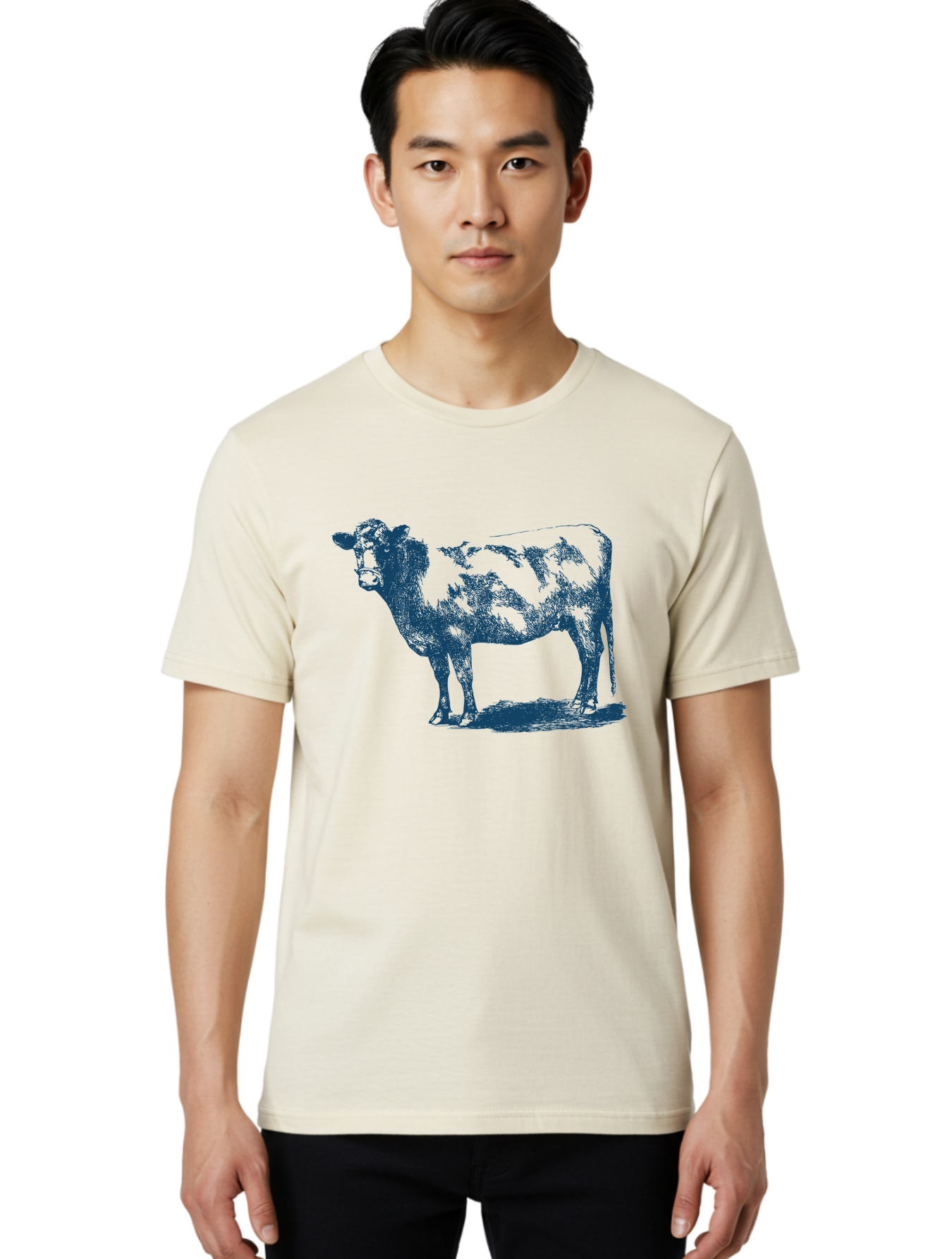Vintage Farm Cow Men'S Graphic Tee, 100% Cotton, Comfortable Casual Summer Wear, Machine Washable, Illustration Of A Cow, Farm Animal, Livestock, Bovine, Agriculture, Rural Life, Countryside, Simple Art Aae794
