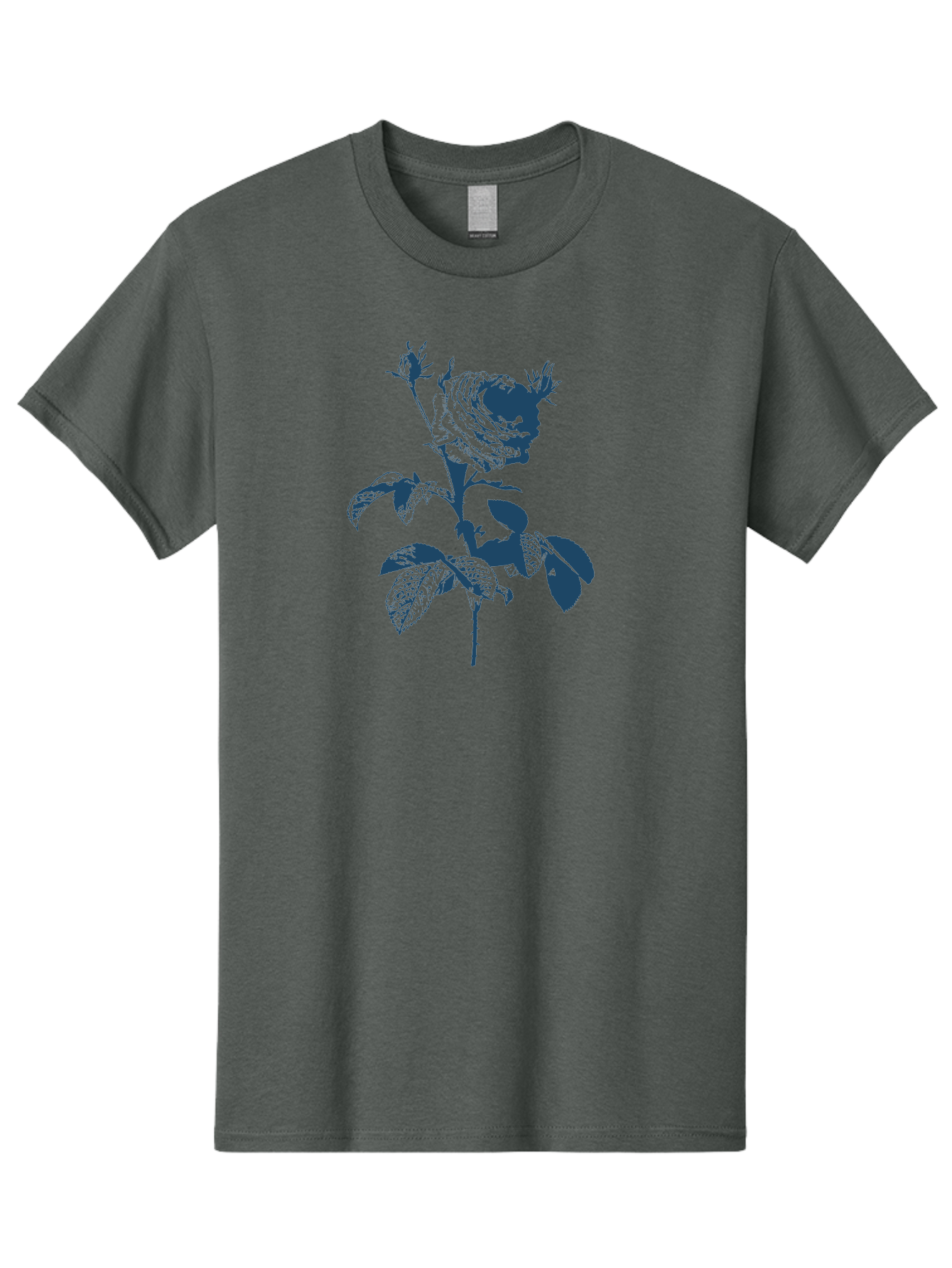 Vintage Garden Rose Men'S Graphic Tee, 100% Cotton, Comfortable Casual Summer Wear, Machine Washable, Rose With Leaves, Flower Illustration, Botanical Art, Dark Blue Rose, Floral Design, Leafy Stem, Nature-Inspired Graphics, Aae797
