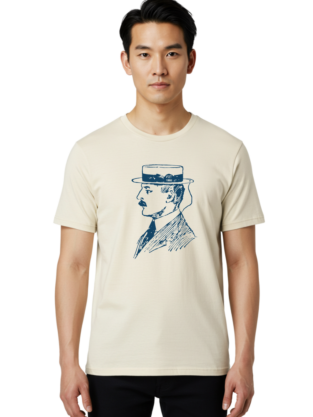 Vintage Gentleman Men'S Graphic Tee, 100% Cotton, Comfortable Casual Summer Wear, Machine Washable, Stylish Man, Vintage Hat, Mustache, Formal Attire, Sophisticated Look, Elegant Style, Classic Fashion, Gentlemanly Appearance Aae798