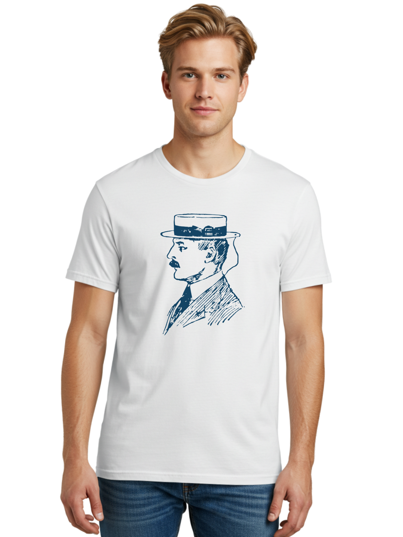 Vintage Gentleman Men'S Graphic Tee, 100% Cotton, Comfortable Casual Summer Wear, Machine Washable, Stylish Man, Vintage Hat, Mustache, Formal Attire, Sophisticated Look, Elegant Style, Classic Fashion, Gentlemanly Appearance Aae798
