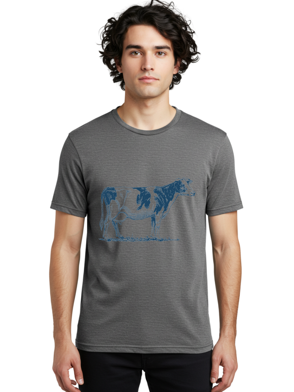 Cow Men'S Graphic Tee, 100% Cotton, Comfortable Casual Summer Wear, Machine Washable, Cow Standing, Rustic Farm Animal, Agricultural Scene, Grazing Livestock, Rural Landscape, Pasture Grass, Farm Life, Domesticated Animal Aae799